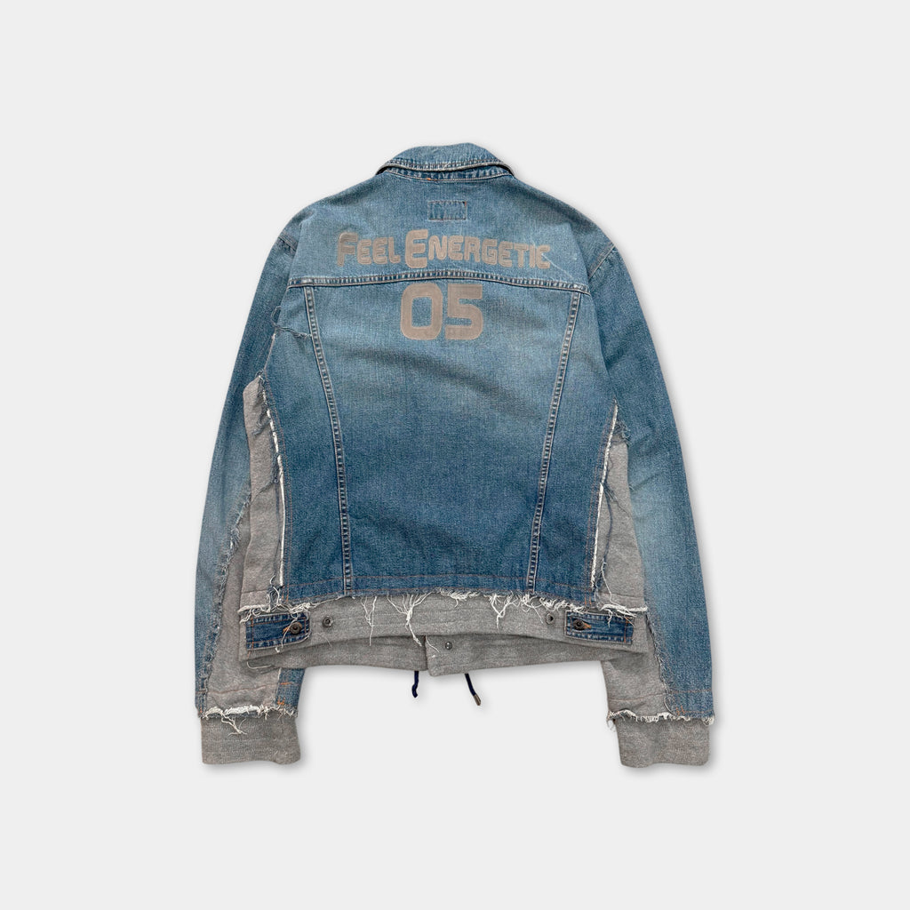 Dolce & Gabbana "Feel Energetic" Deconstructed Denim Hoodie Jacket