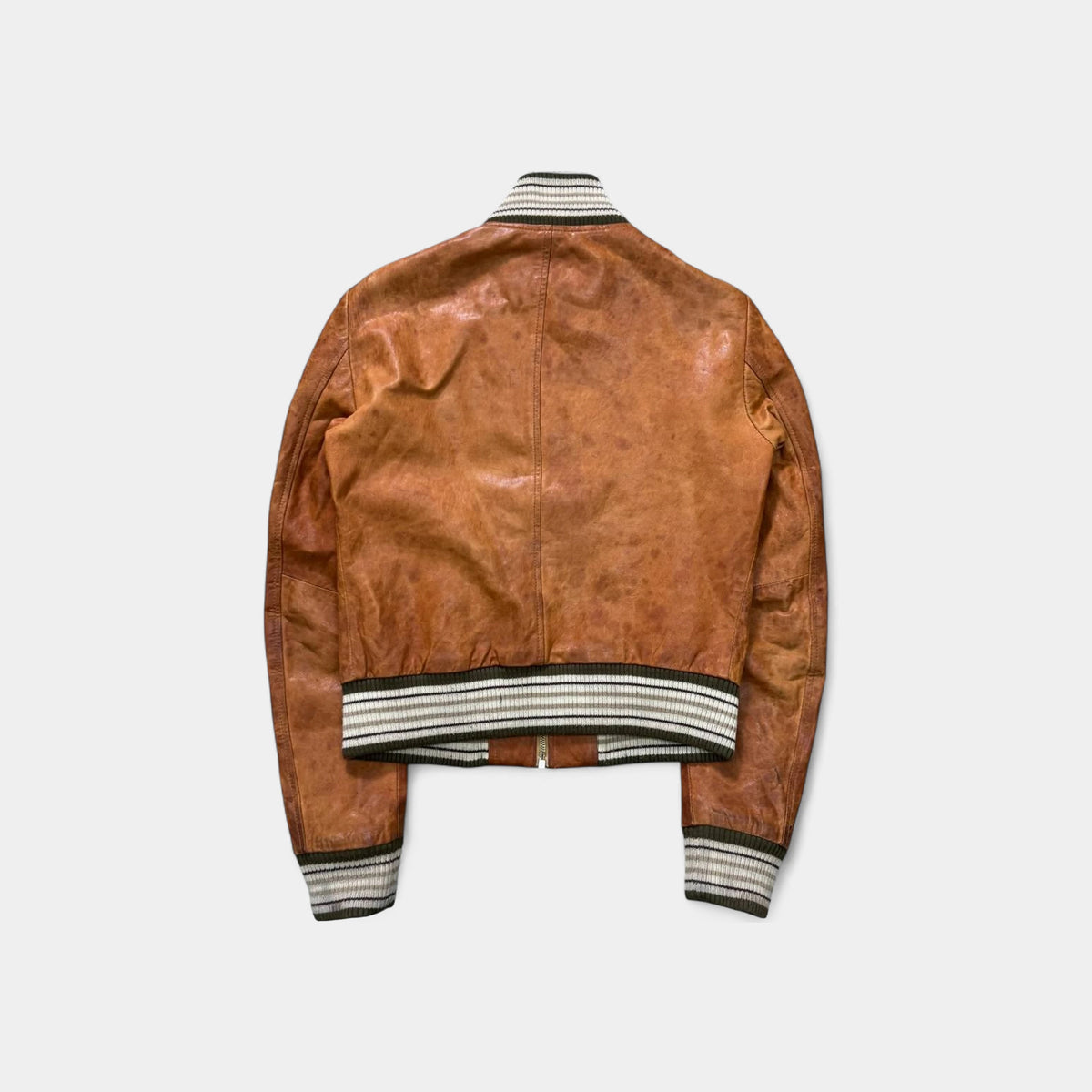 Dolce & Gabbana Distressed Brown Leather Multi-Pocket Bomber Jacket