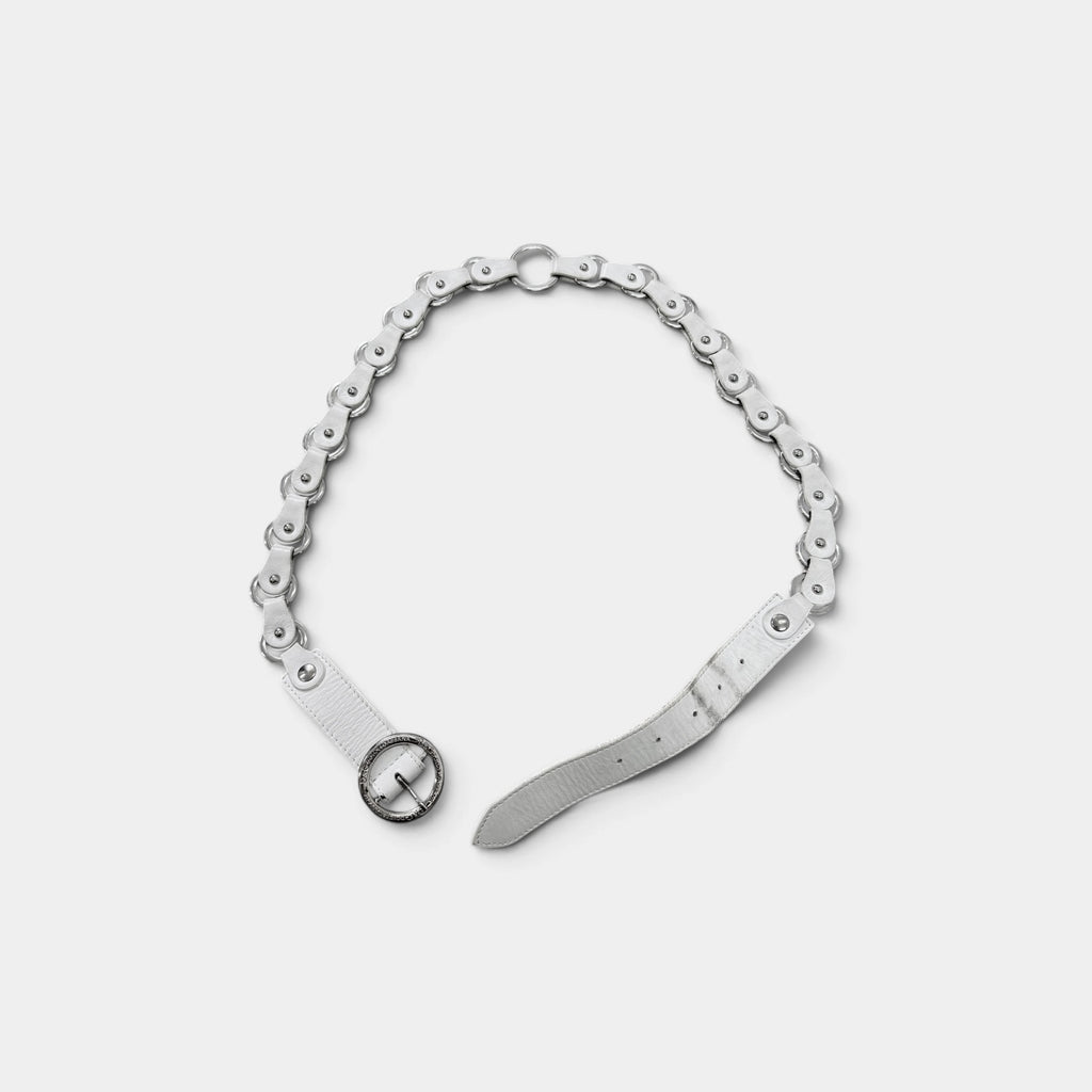 Dolce & Gabbana 2003 Linked Bicycle Chain White Leather Belt