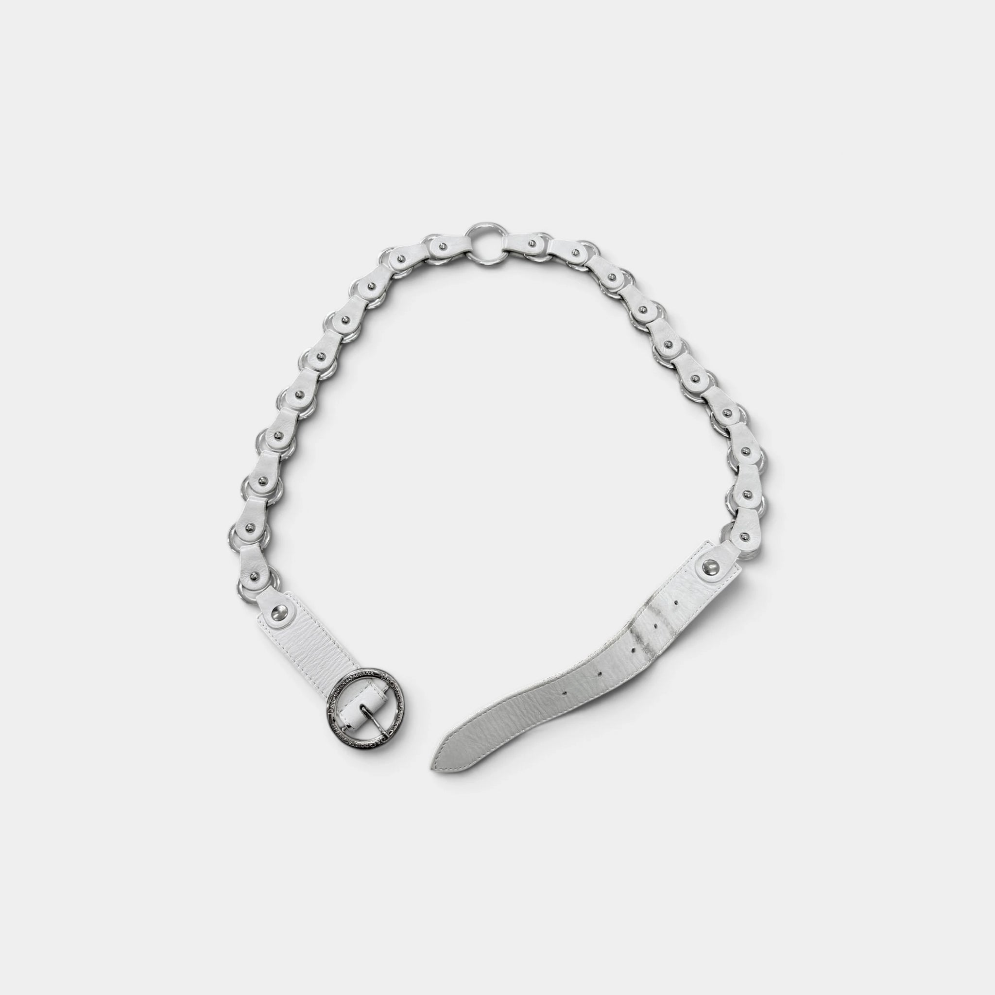 Dolce & Gabbana 2003 Linked Bicycle Chain White Leather Belt