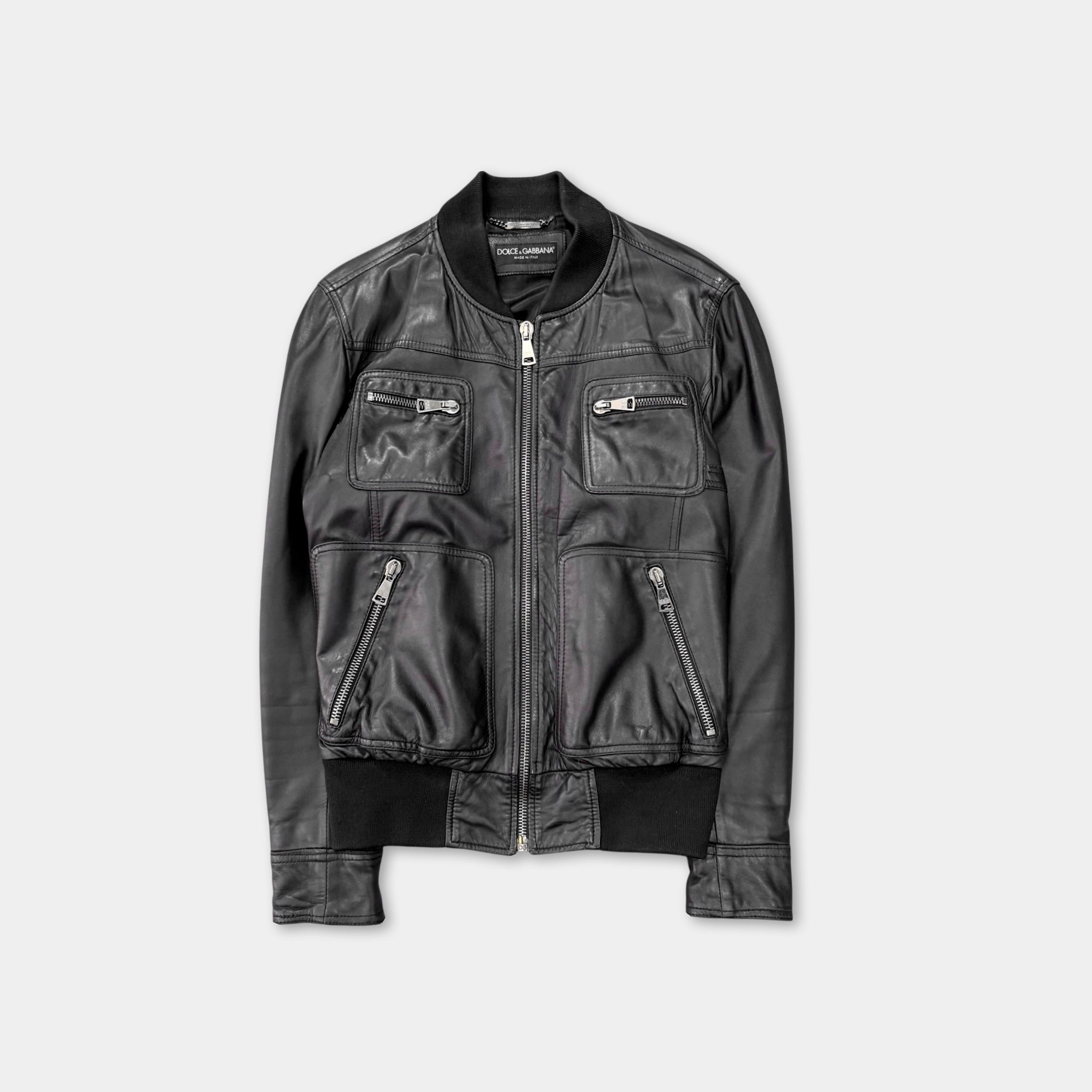 Dolce & Gabbana Multi-Pocket Black Leather Bomber Jacket