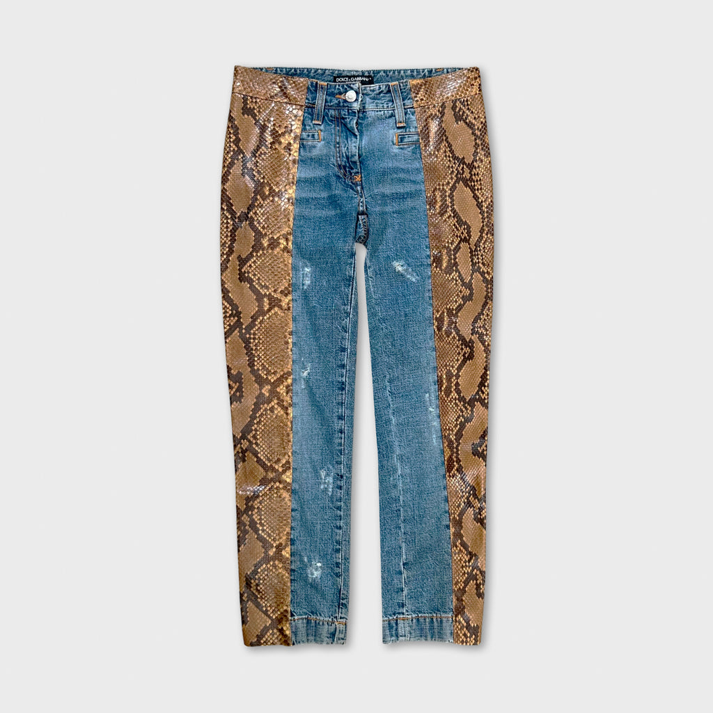 Dolce & Gabbana Geniune Python Light Blue Denim Pants