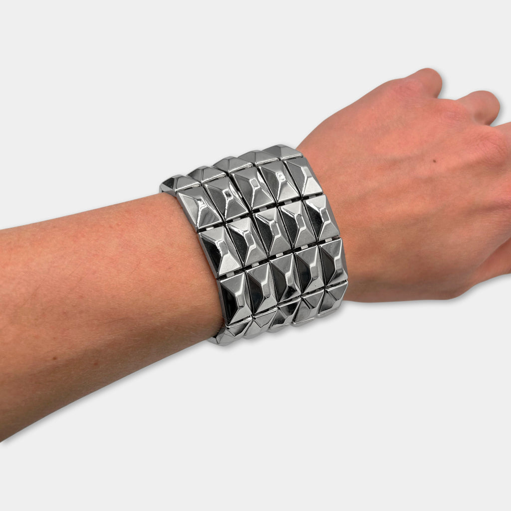 Dolce & Gabbana Stainless Steel Wide Faceted Link Cuff Bracelet