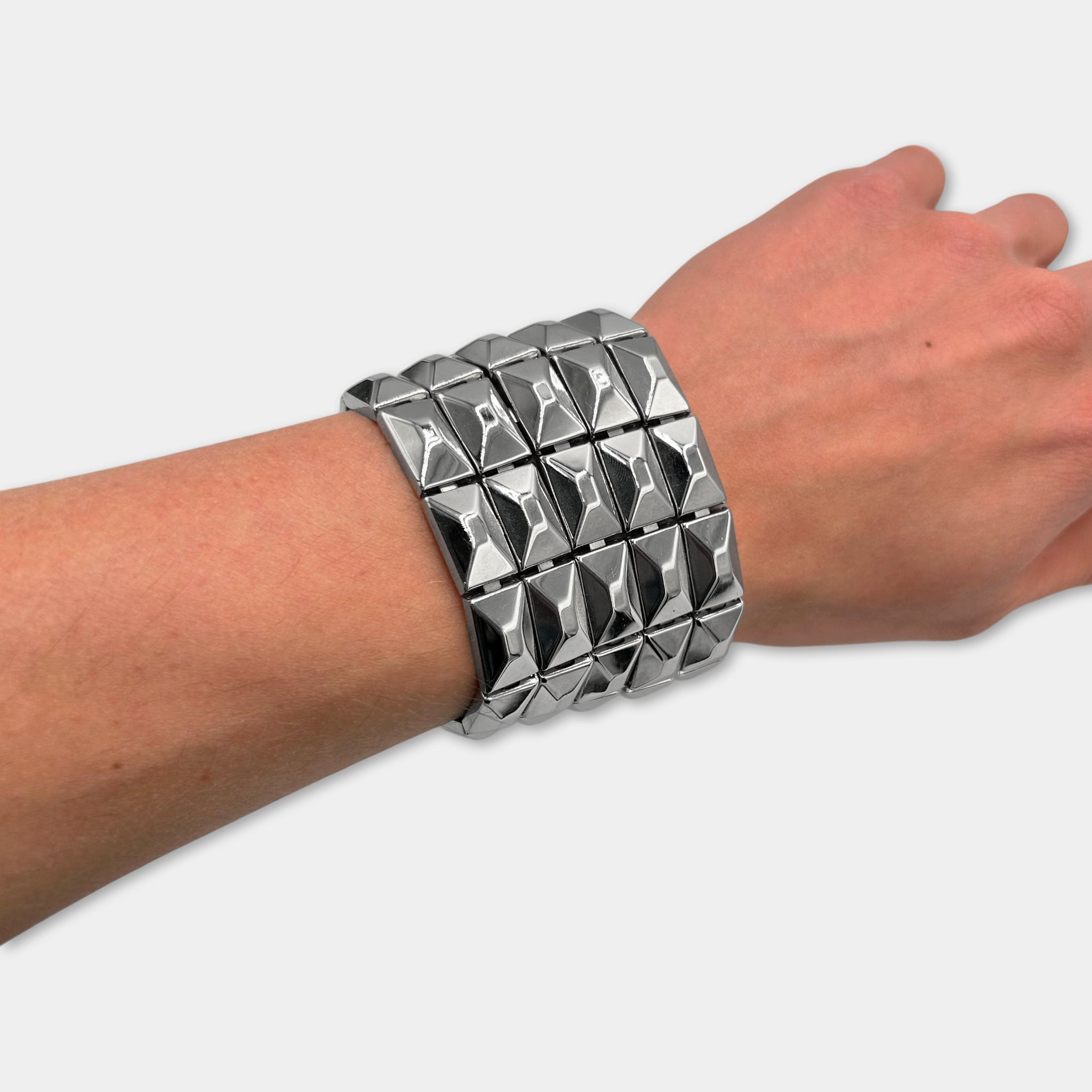 Dolce & Gabbana Stainless Steel Wide Faceted Link Cuff Bracelet
