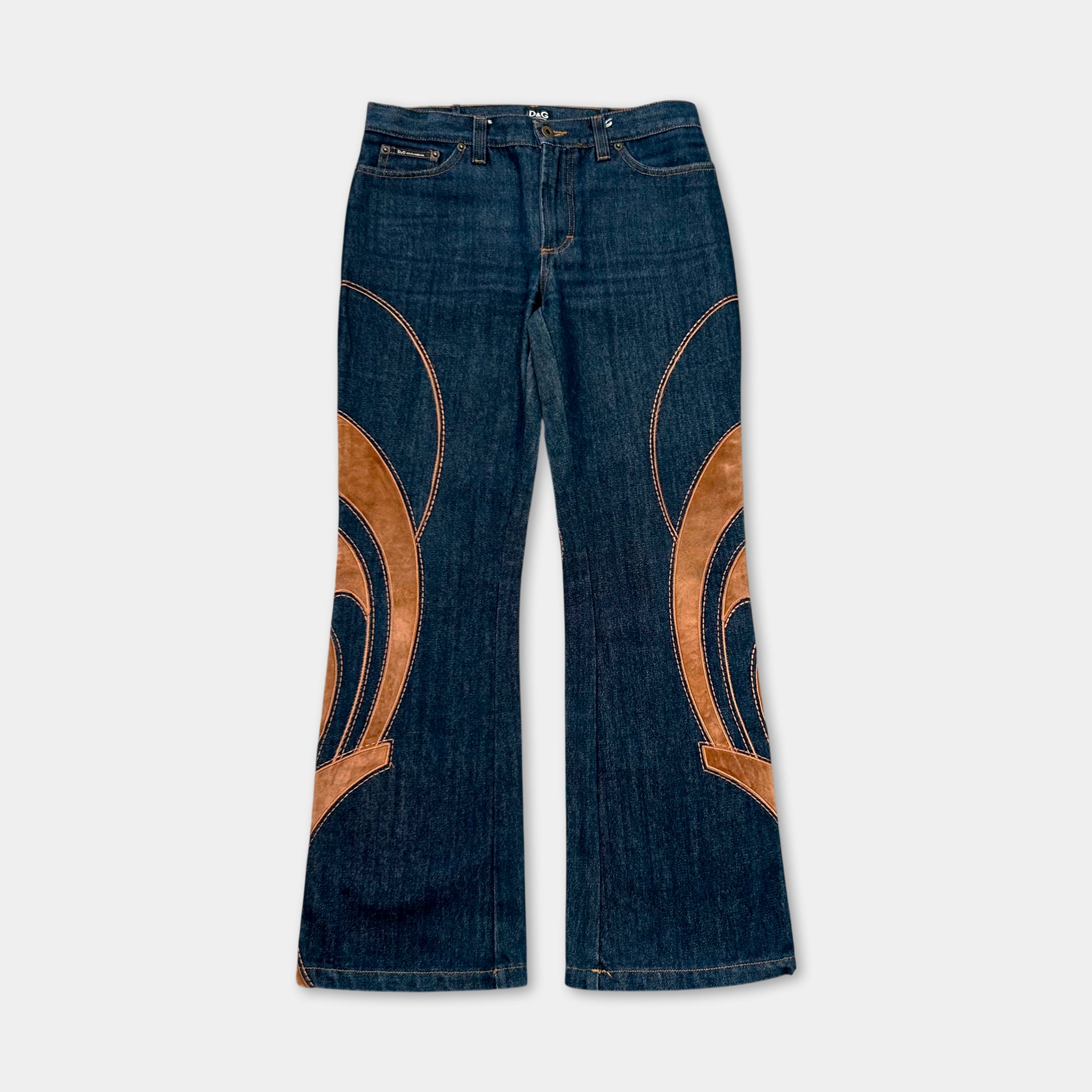 Dolce & Gabbana Vintage Cowboy Suede Patchwork Denim Pants