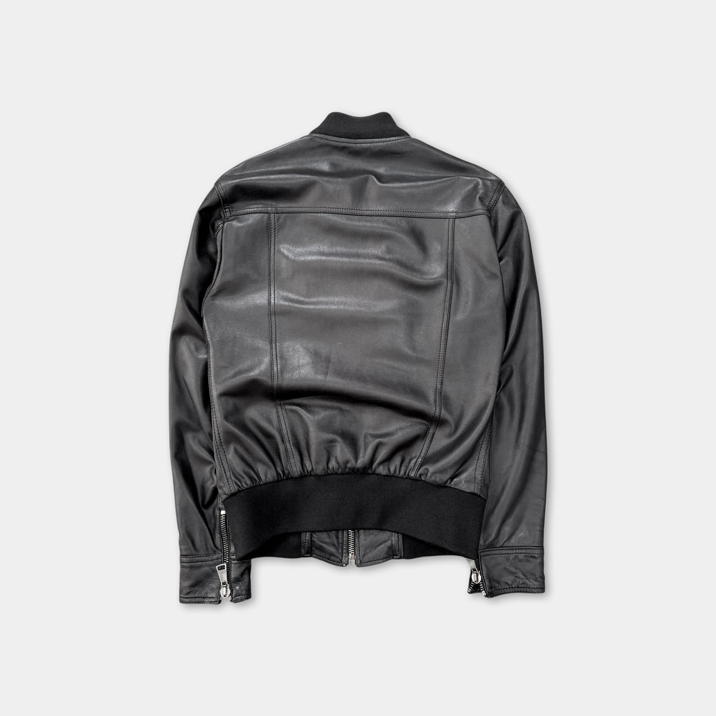 Dolce & Gabbana Multi-Pocket Black Leather Bomber Jacket