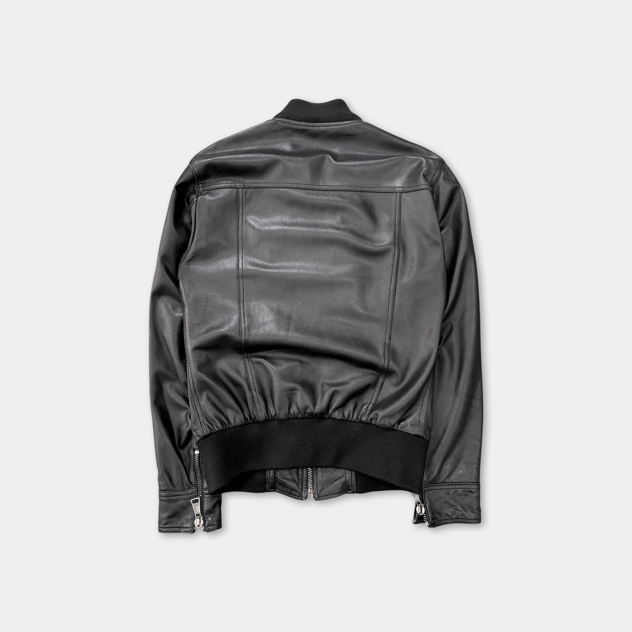Dolce & Gabbana Multi-Pocket Black Leather Bomber Jacket