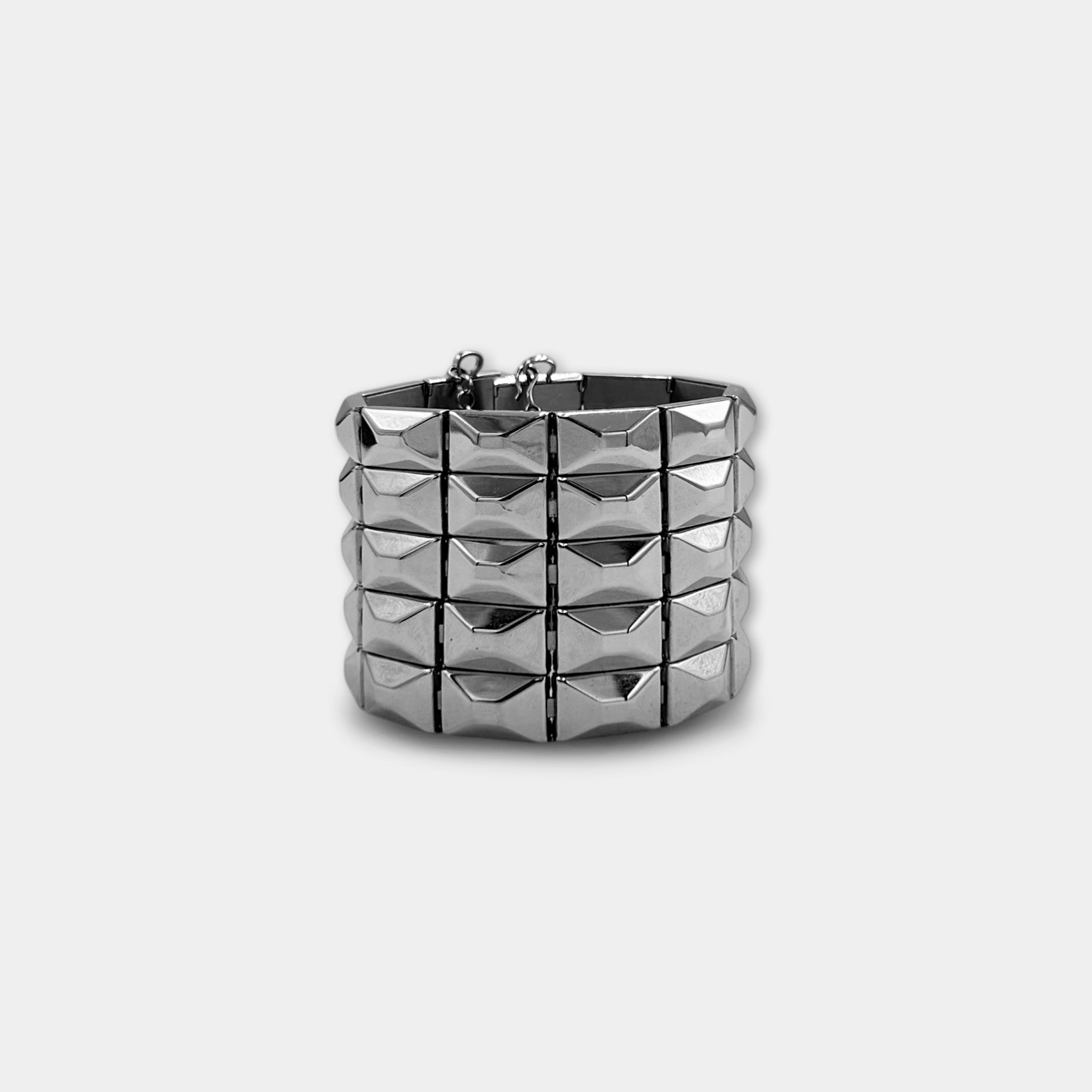 Dolce & Gabbana Stainless Steel Wide Faceted Link Cuff Bracelet