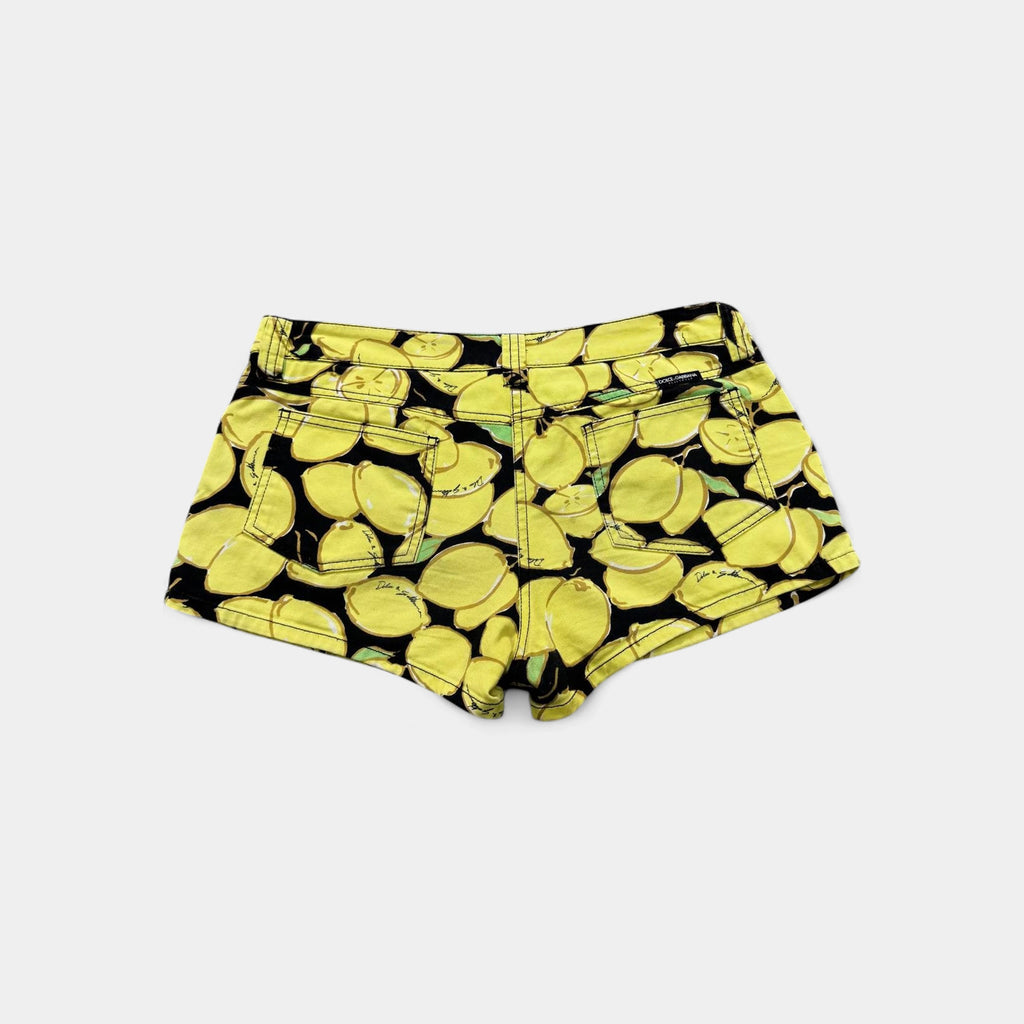 Dolce & Gabbana 2016 Lemon Print Cotton Mini Shorts Yellow