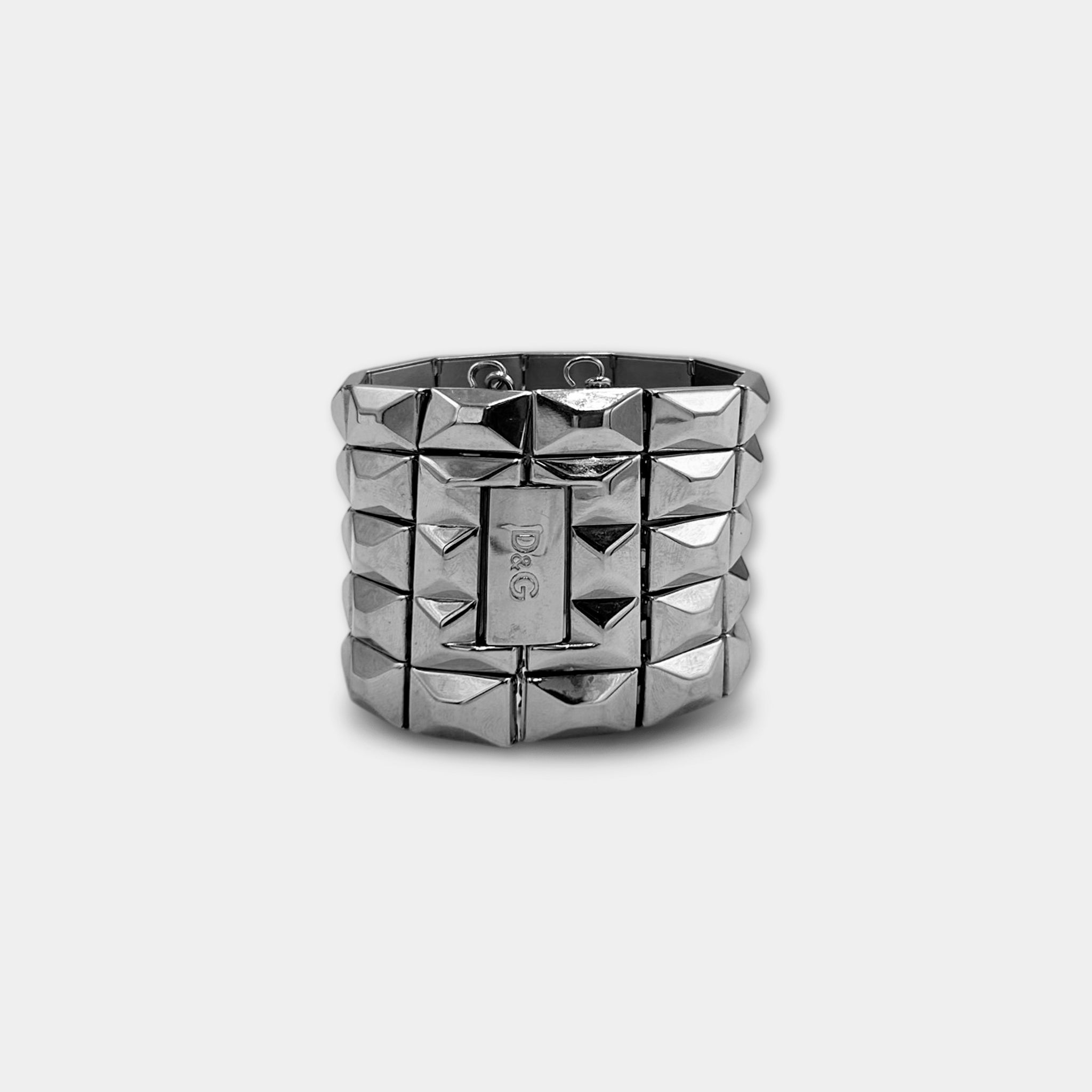 Dolce & Gabbana Stainless Steel Wide Faceted Link Cuff Bracelet
