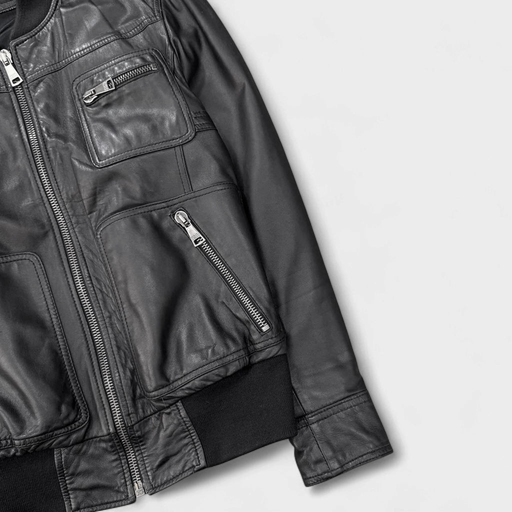 Dolce & Gabbana Multi-Pocket Black Leather Bomber Jacket