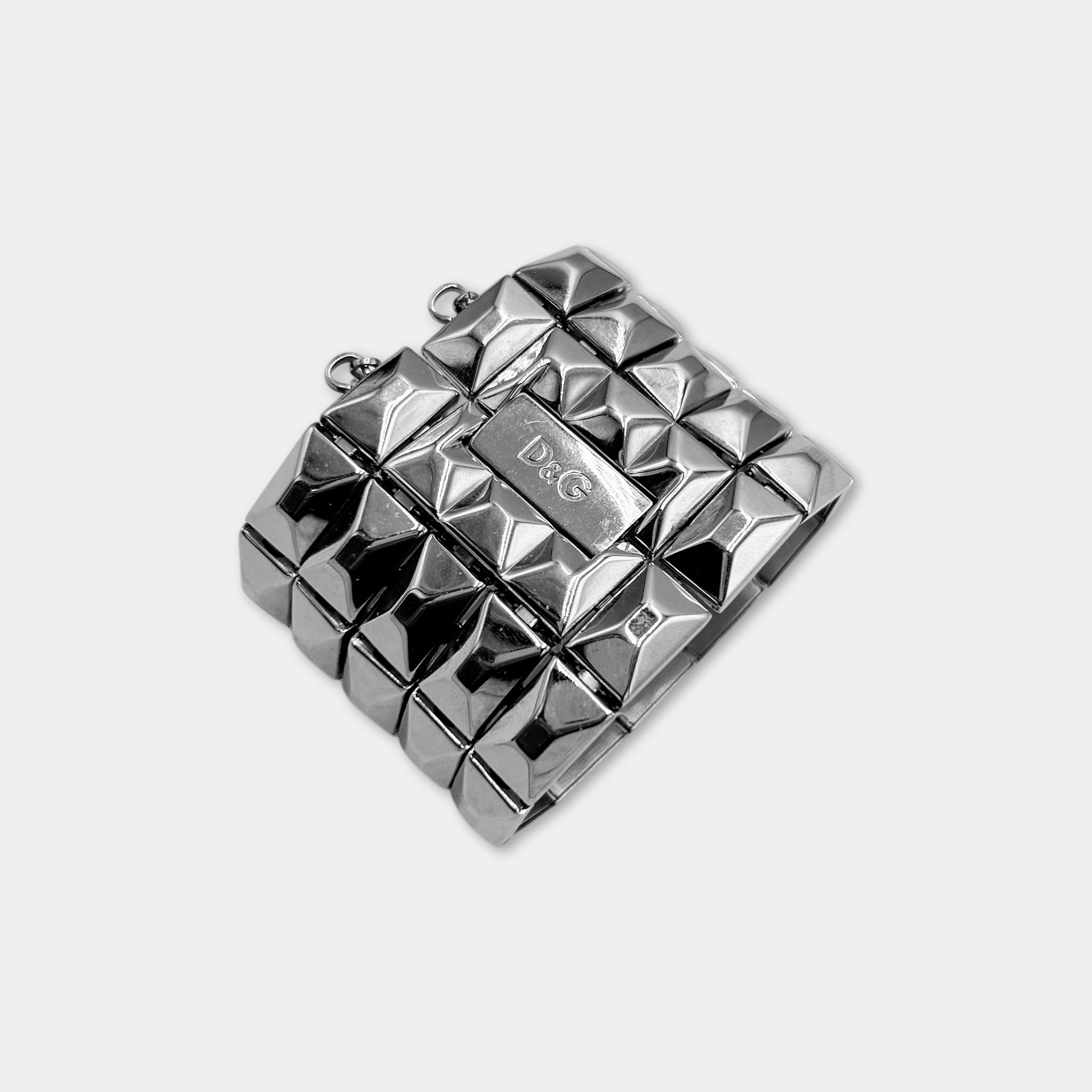 Dolce & Gabbana Stainless Steel Wide Faceted Link Cuff Bracelet