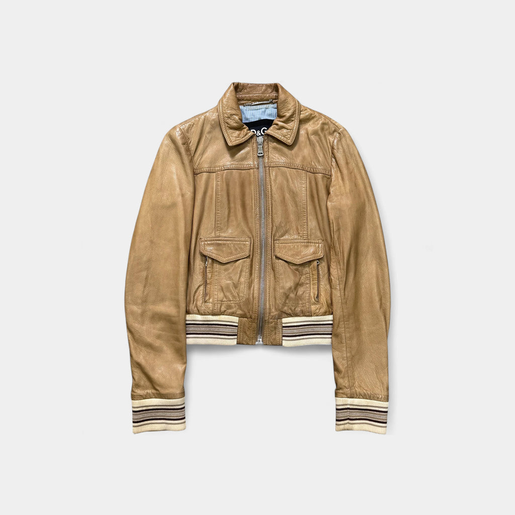 Dolce & Gabbana 2000's Tan Leather Bomber Jacket