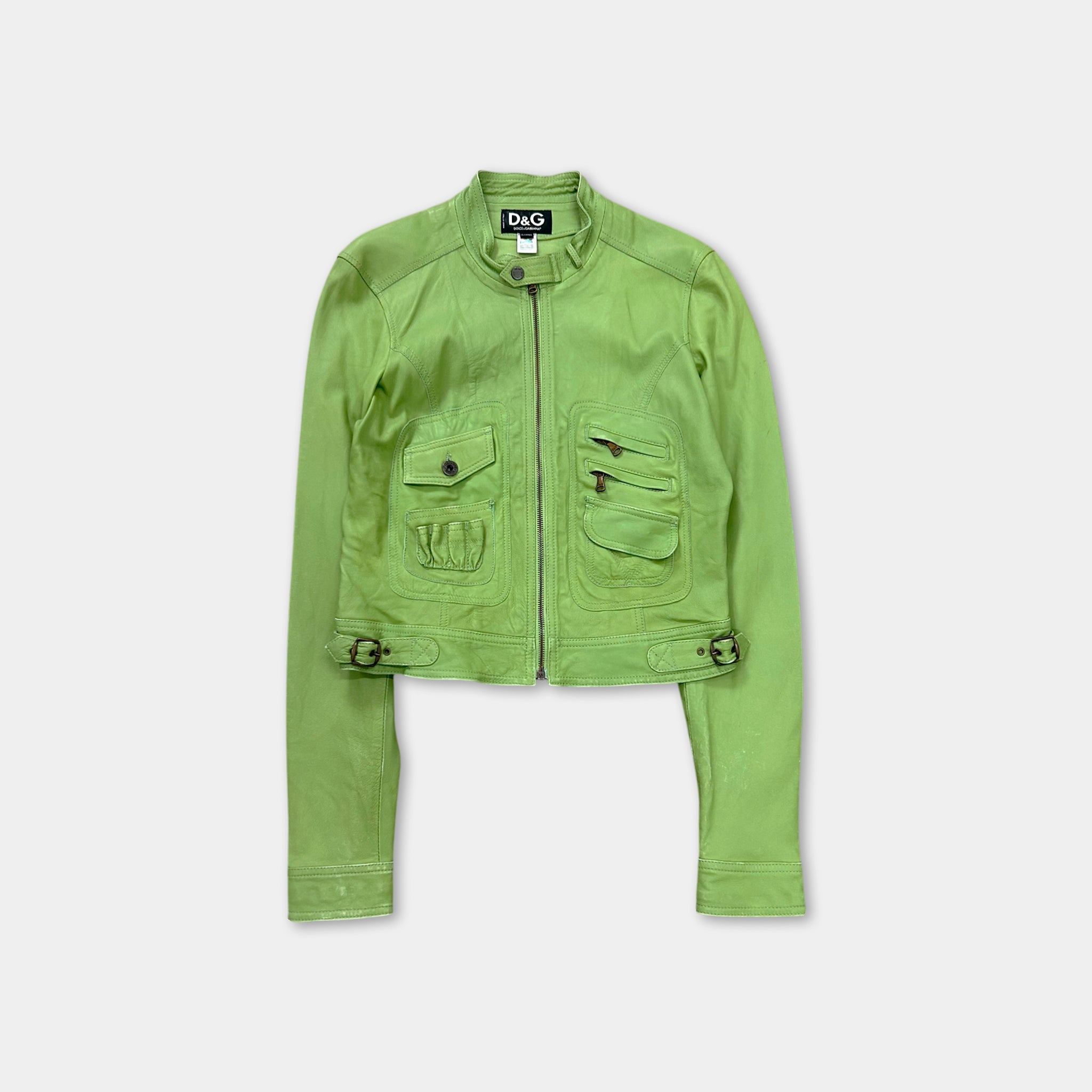 2000's Dolce & Gabbana Matcha Green Leather Jacket