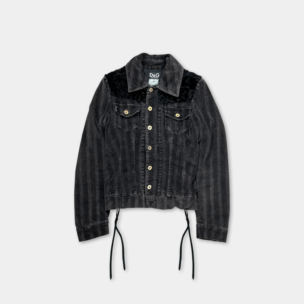 Dolce & Gabbana Black Corduroy Trucker Denim Jacket