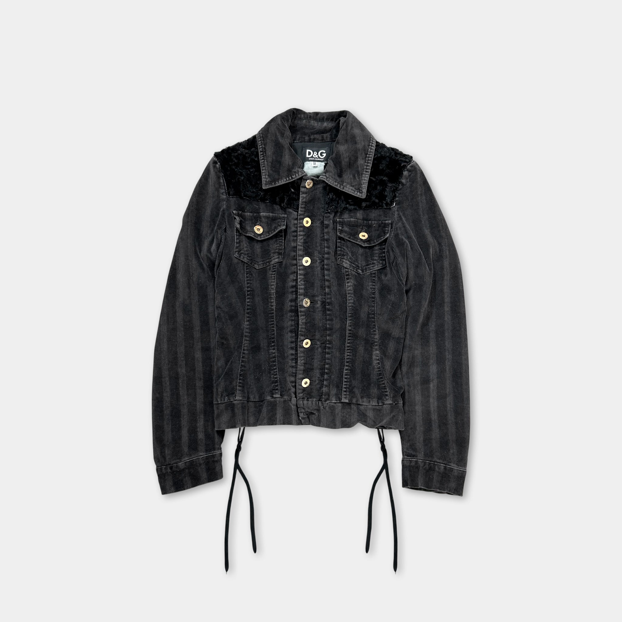 Dolce & Gabbana Black Corduroy Trucker Denim Jacket