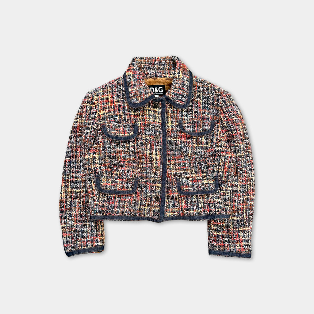 Dolce & Gabbana 2000's Tweed Dark Denim Contrast Jacket