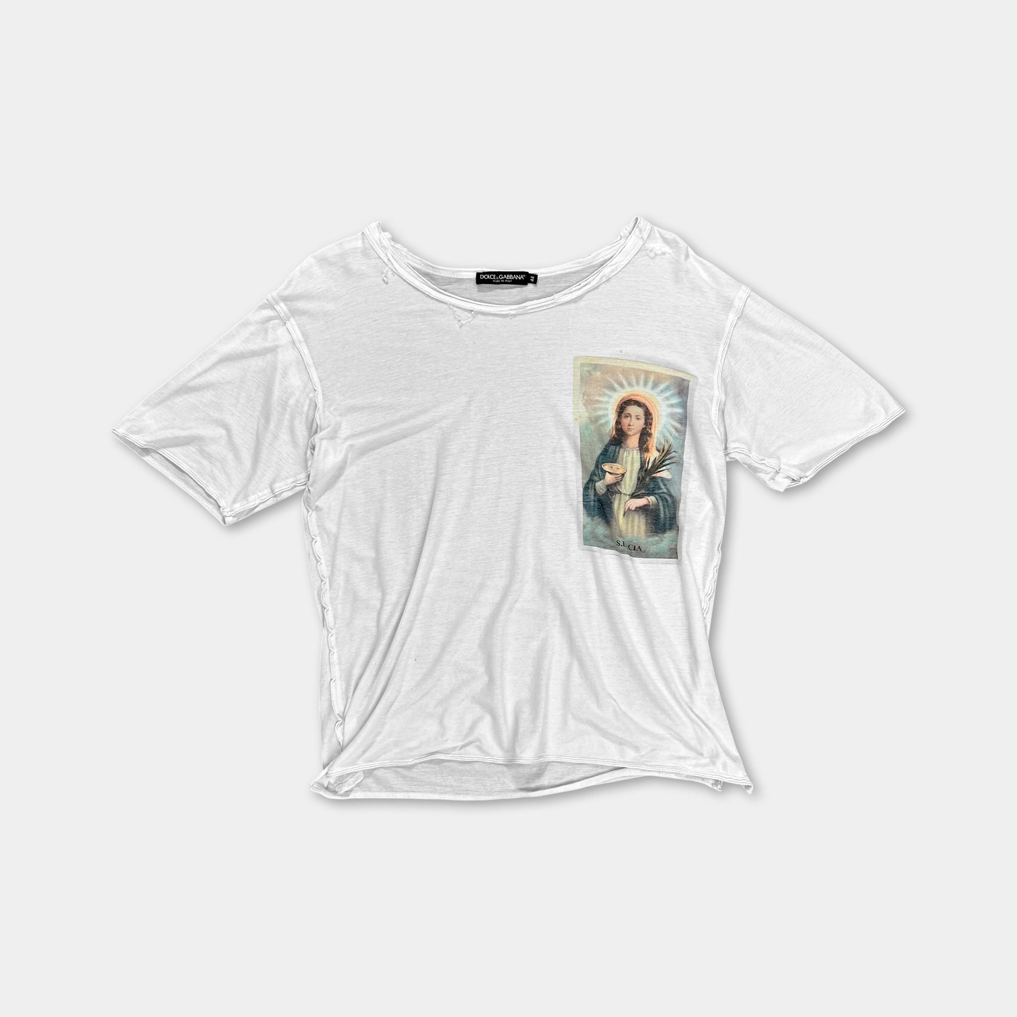 Dolce & Gabbana Vintage Distressed Virgin Mary Cotton T-Shirt