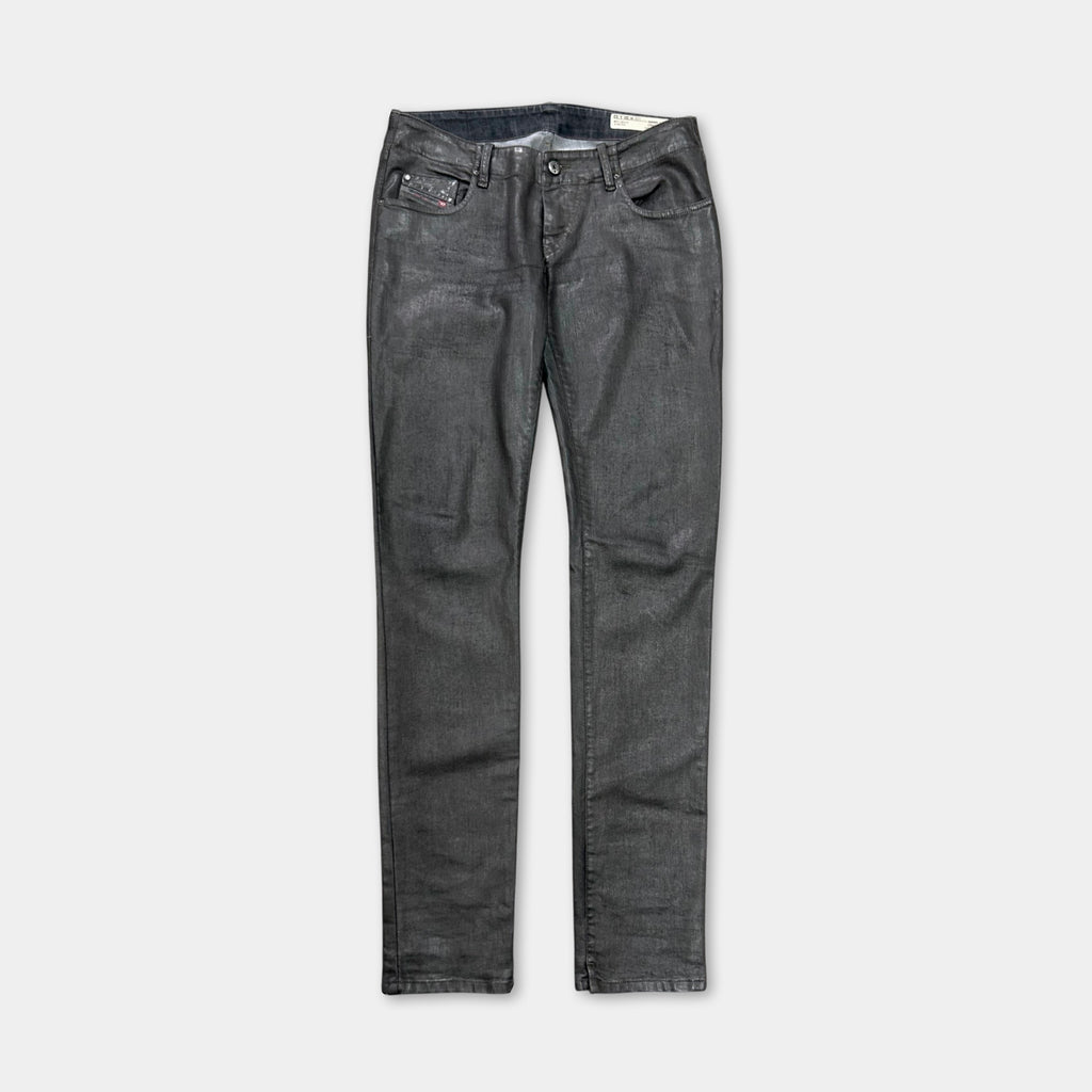 Diesel 2000's Metallic Gray Skinny Waxed Denim Pants