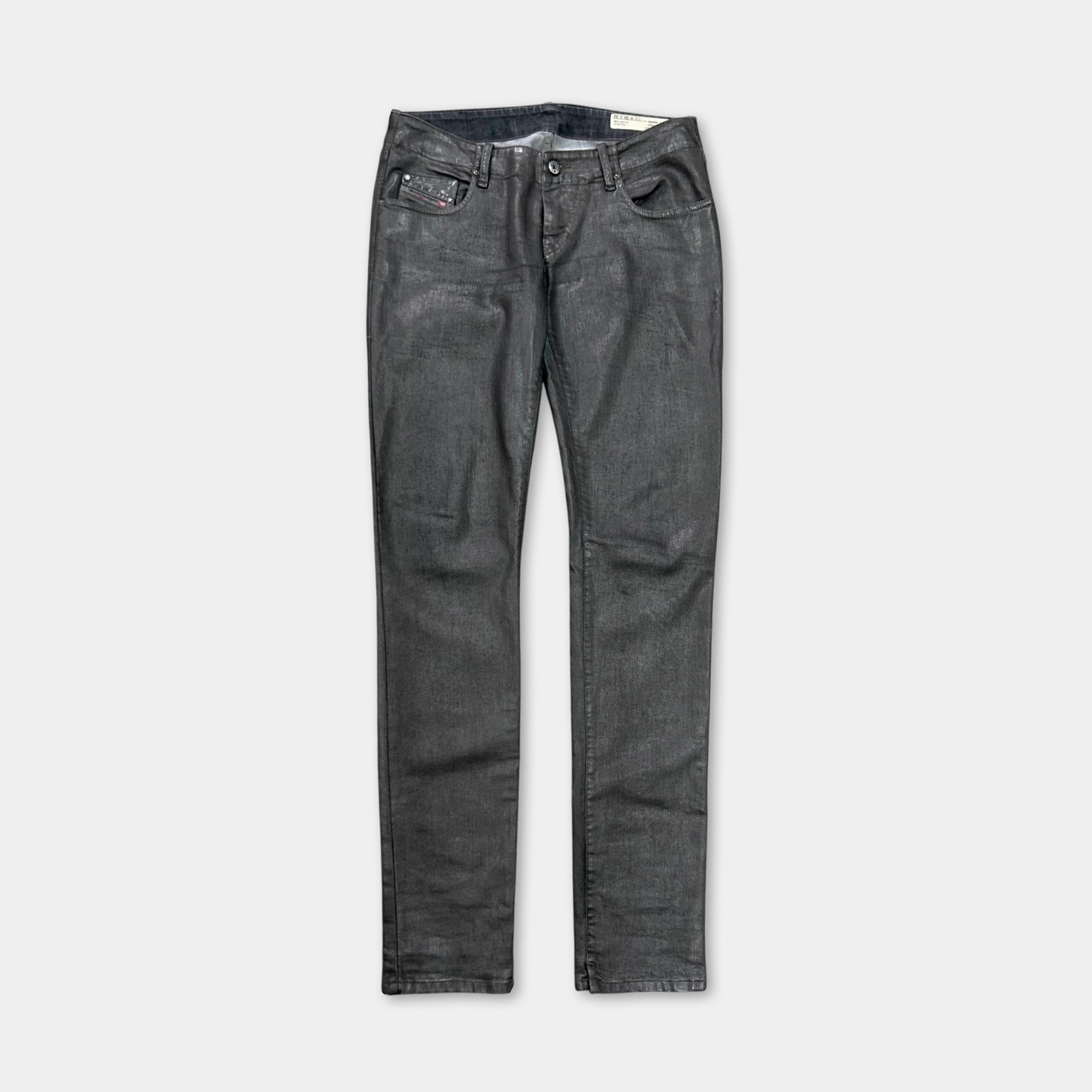Diesel 2000's Metallic Gray Skinny Waxed Denim Pants