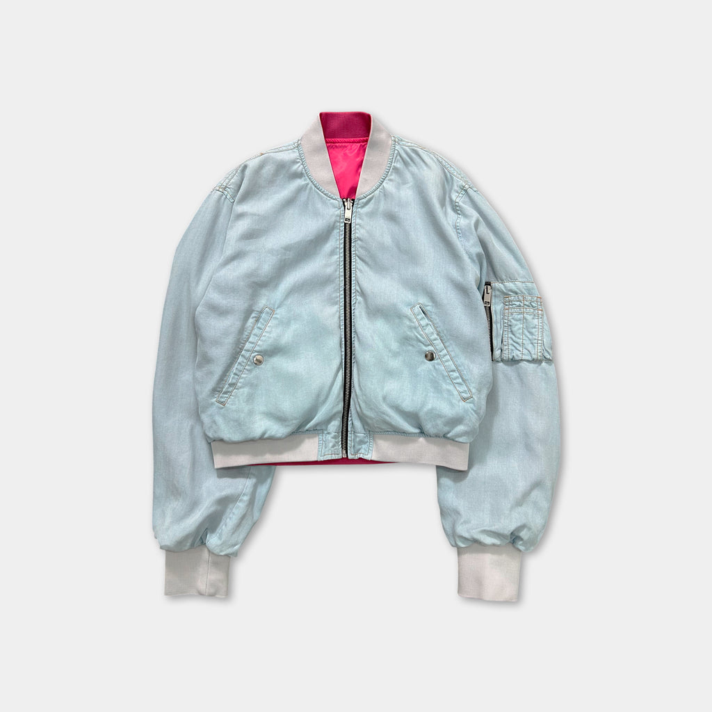 Diesel Reversible Pink Nylon and Light Denim Bomber Jacket