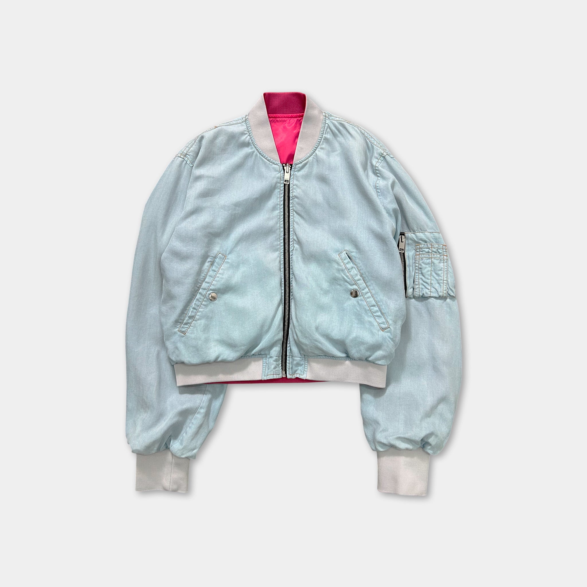 Diesel Reversible Pink Nylon and Light Denim Bomber Jacket