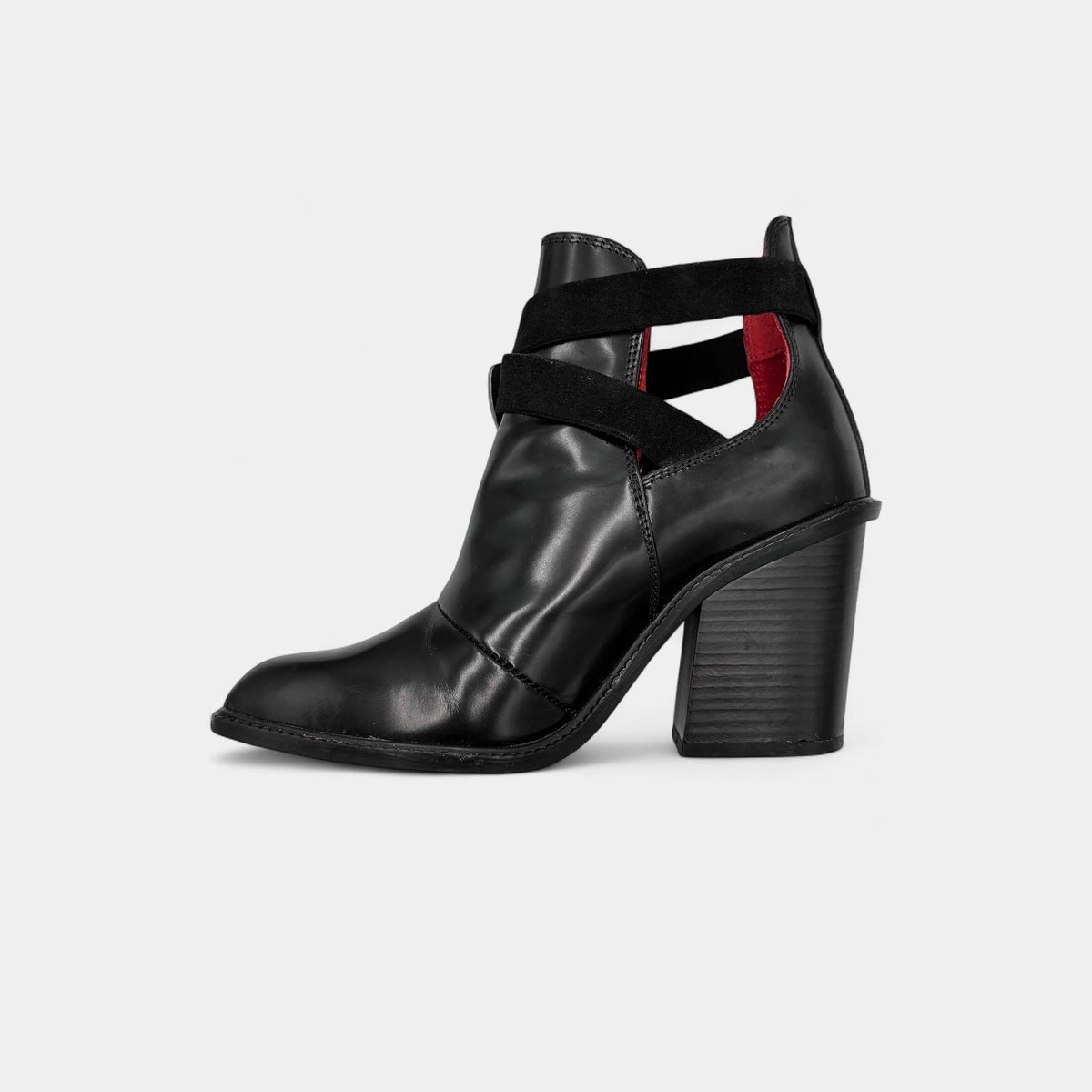 Diesel Black Leather Western Buckle Ankle Boots