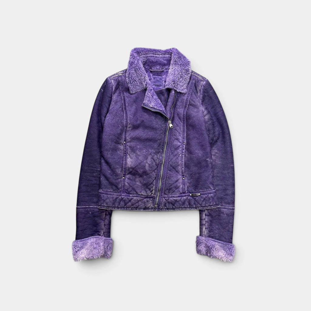 Diesel 2000s Washed Purple Sherpa Biker Jacket