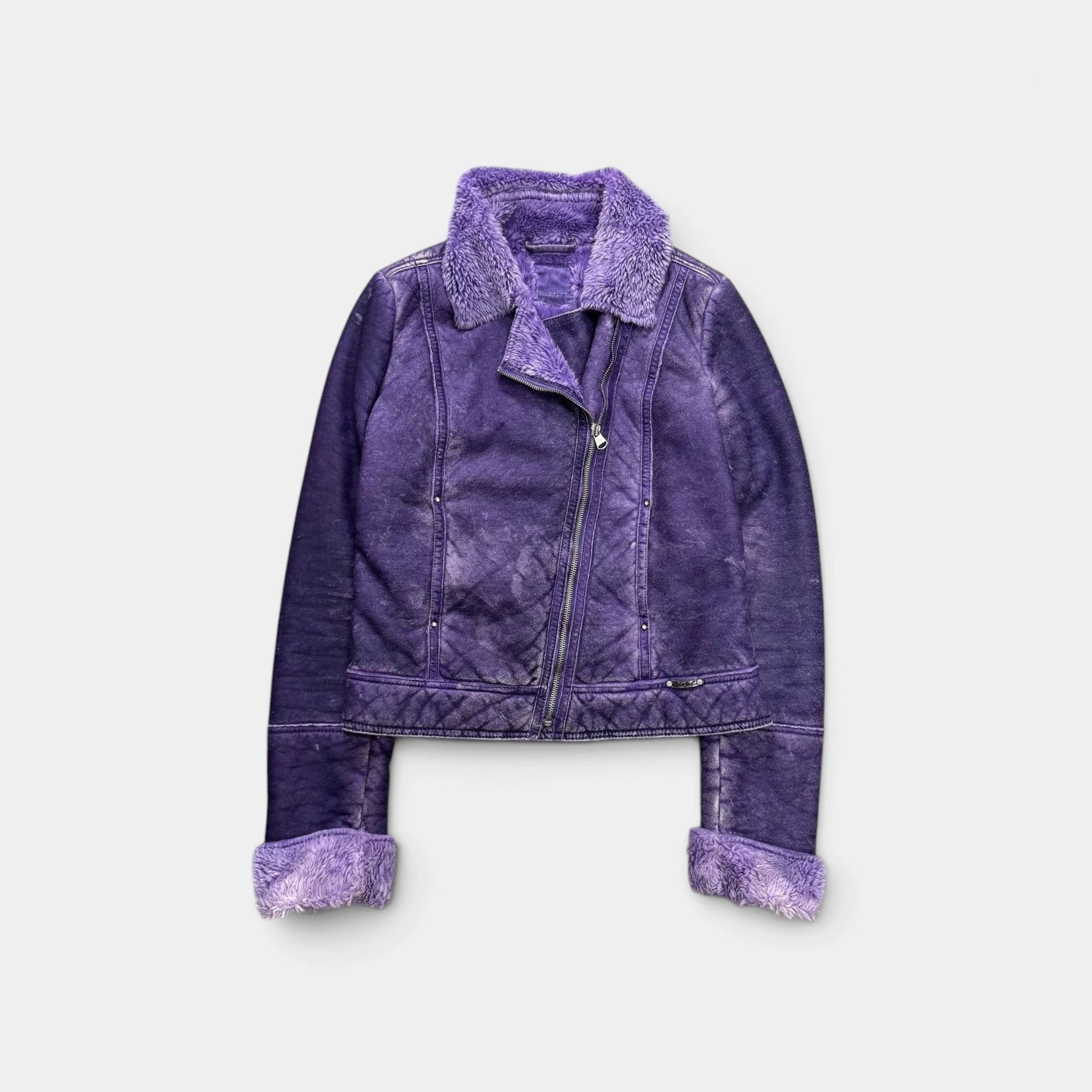 Diesel 2000s Washed Purple Sherpa Biker Jacket