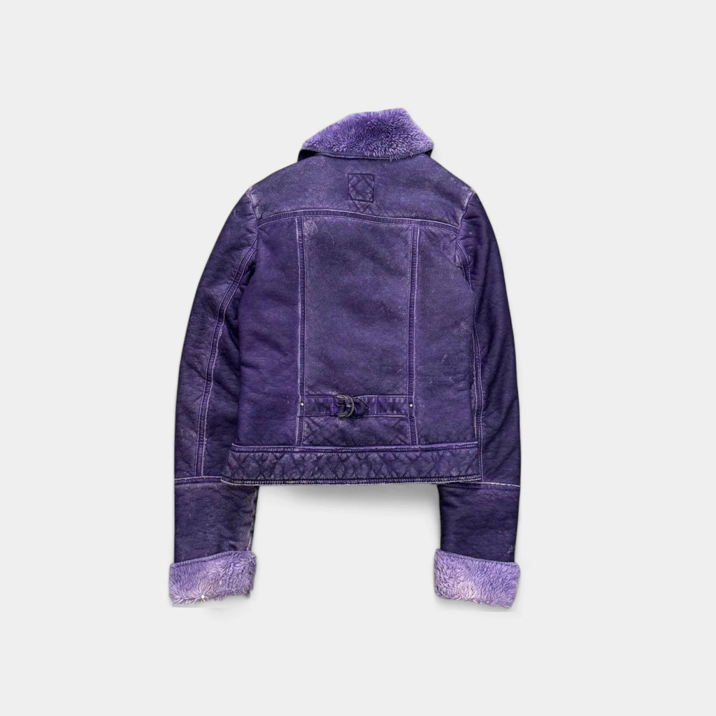 Diesel 2000s Washed Purple Sherpa Biker Jacket