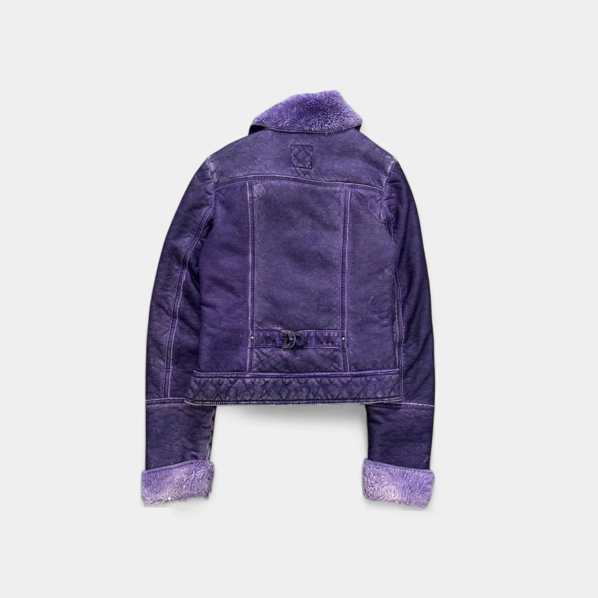 Diesel 2000s Washed Purple Sherpa Biker Jacket
