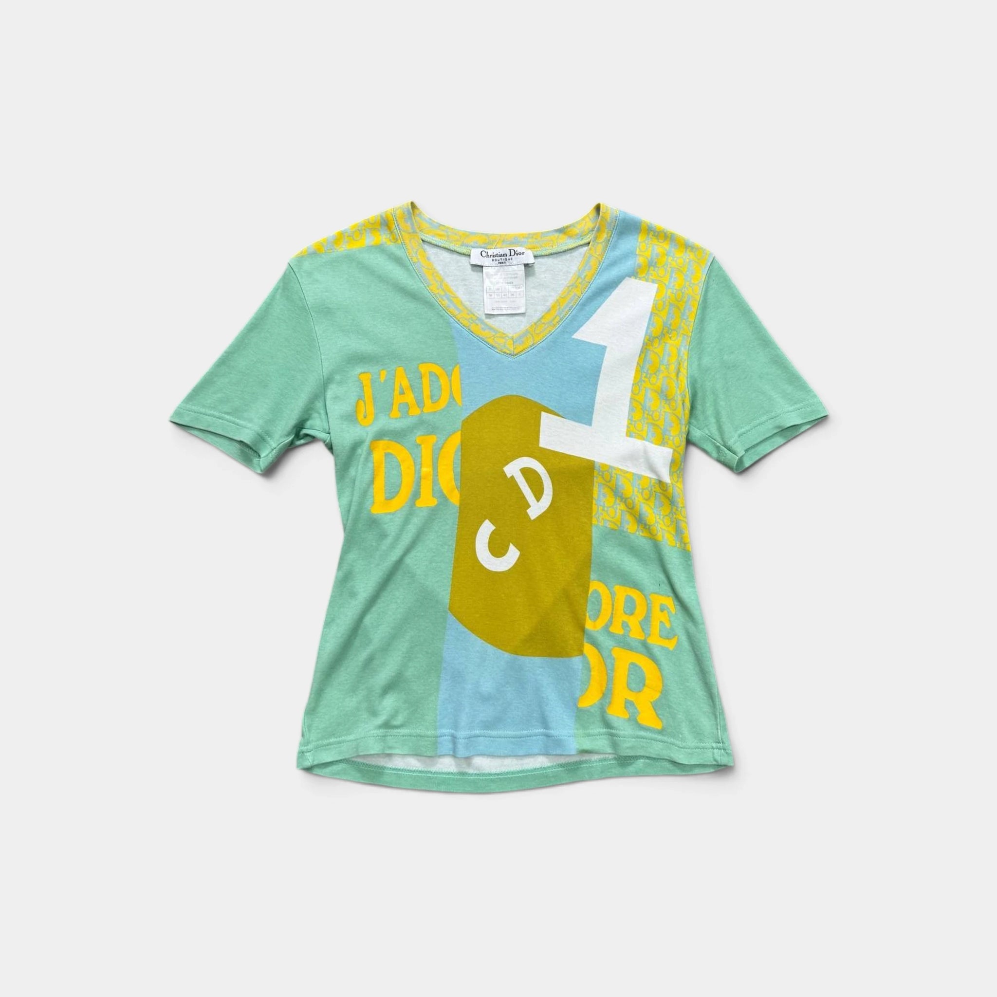 Christian Dior 2000s Multimedia Multicolor V-Neck T-Shirt