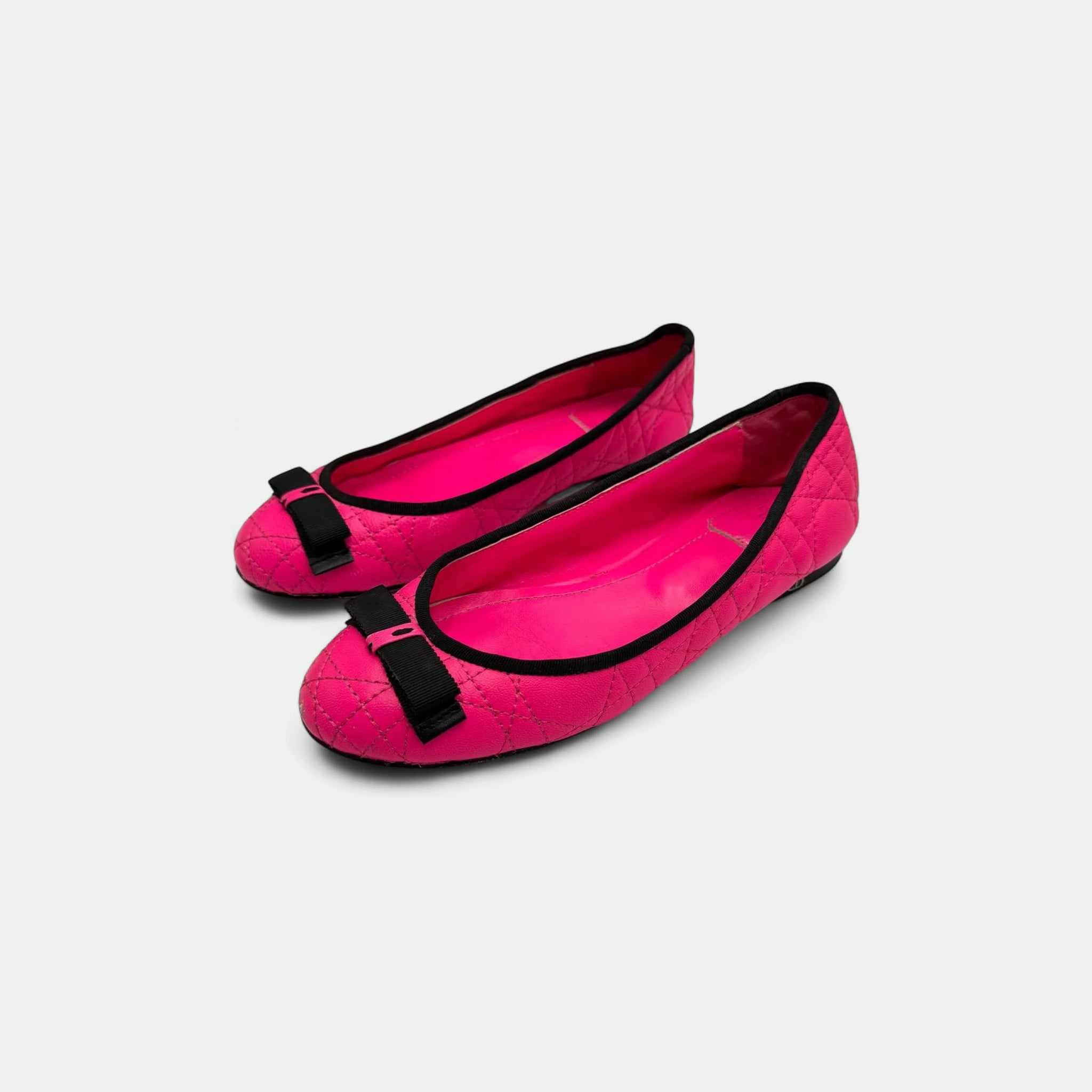 Christian Dior Vintage Pink Cannage Quilted Leather Ballet Flats