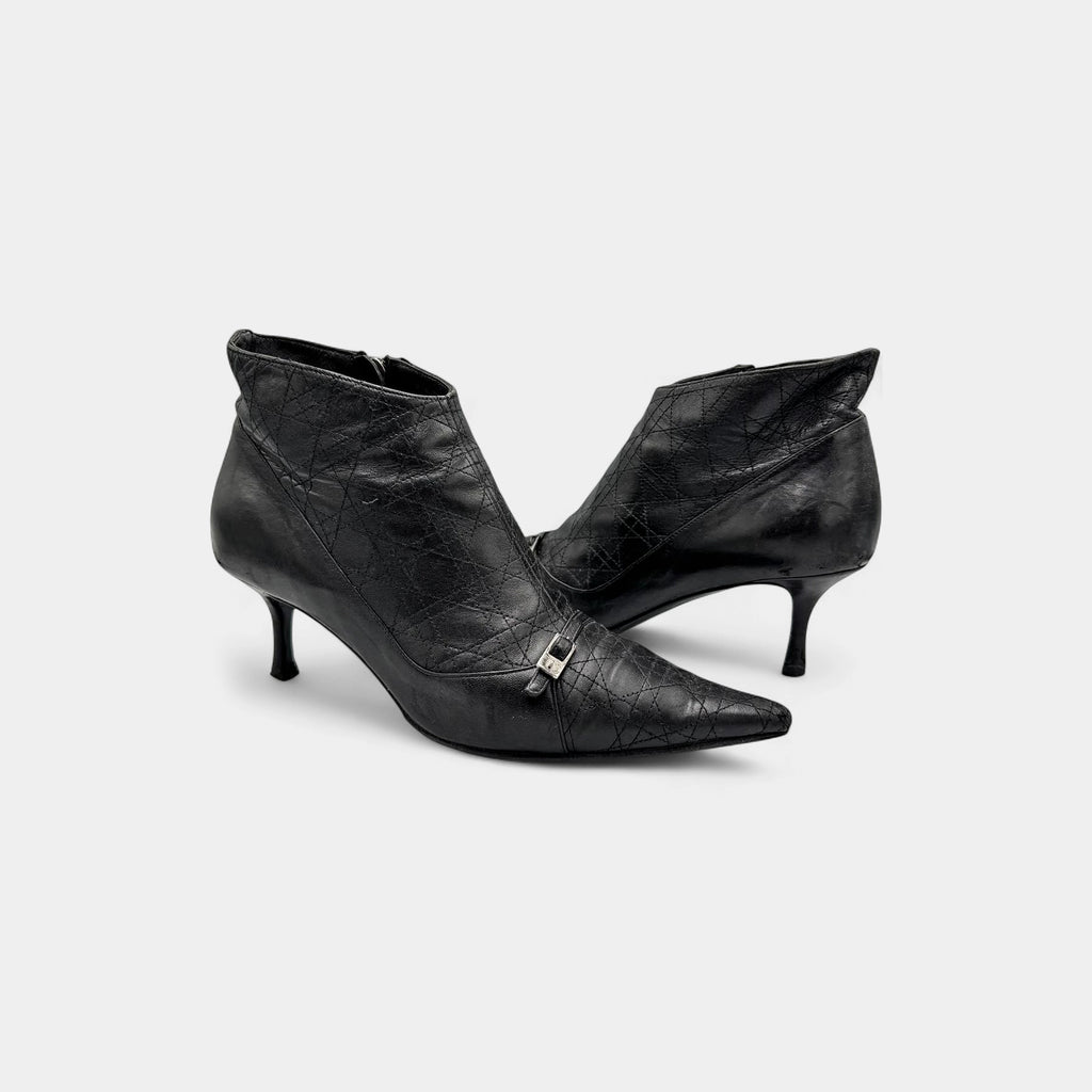 Christian Dior Black Cannage Leather Pointed Kitten-Heel Boots