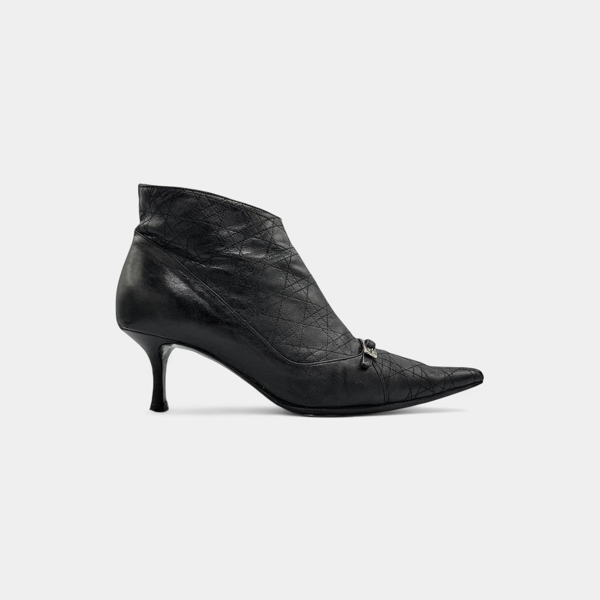 Christian Dior Black Cannage Leather Pointed Kitten-Heel Boots
