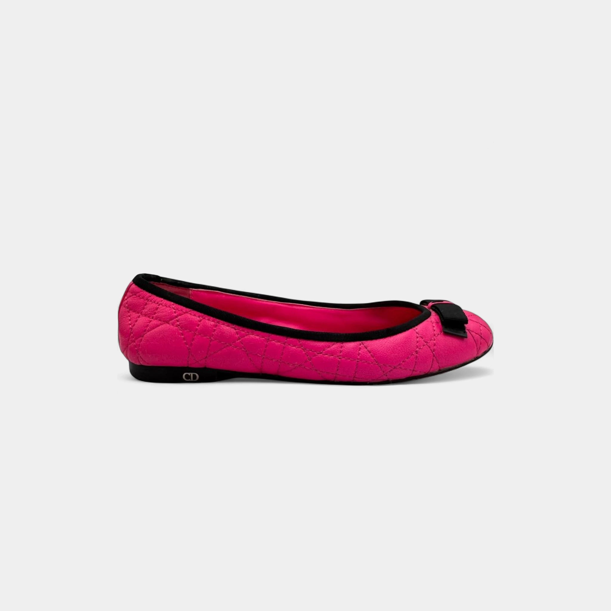Christian Dior Vintage Pink Cannage Quilted Leather Ballet Flats