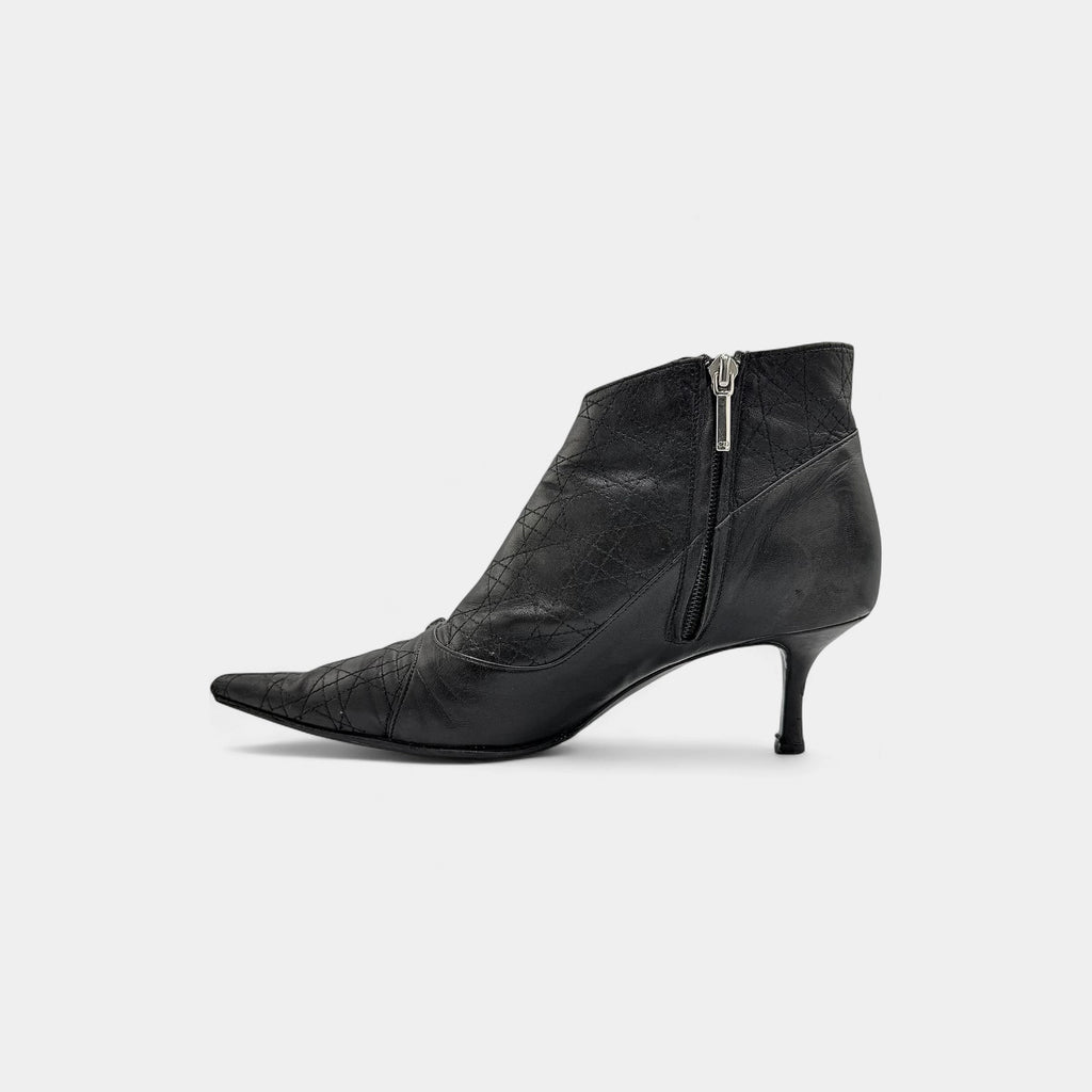 Christian Dior Black Cannage Leather Pointed Kitten-Heel Boots