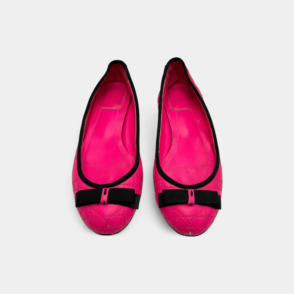 Christian Dior Vintage Pink Cannage Quilted Leather Ballet Flats