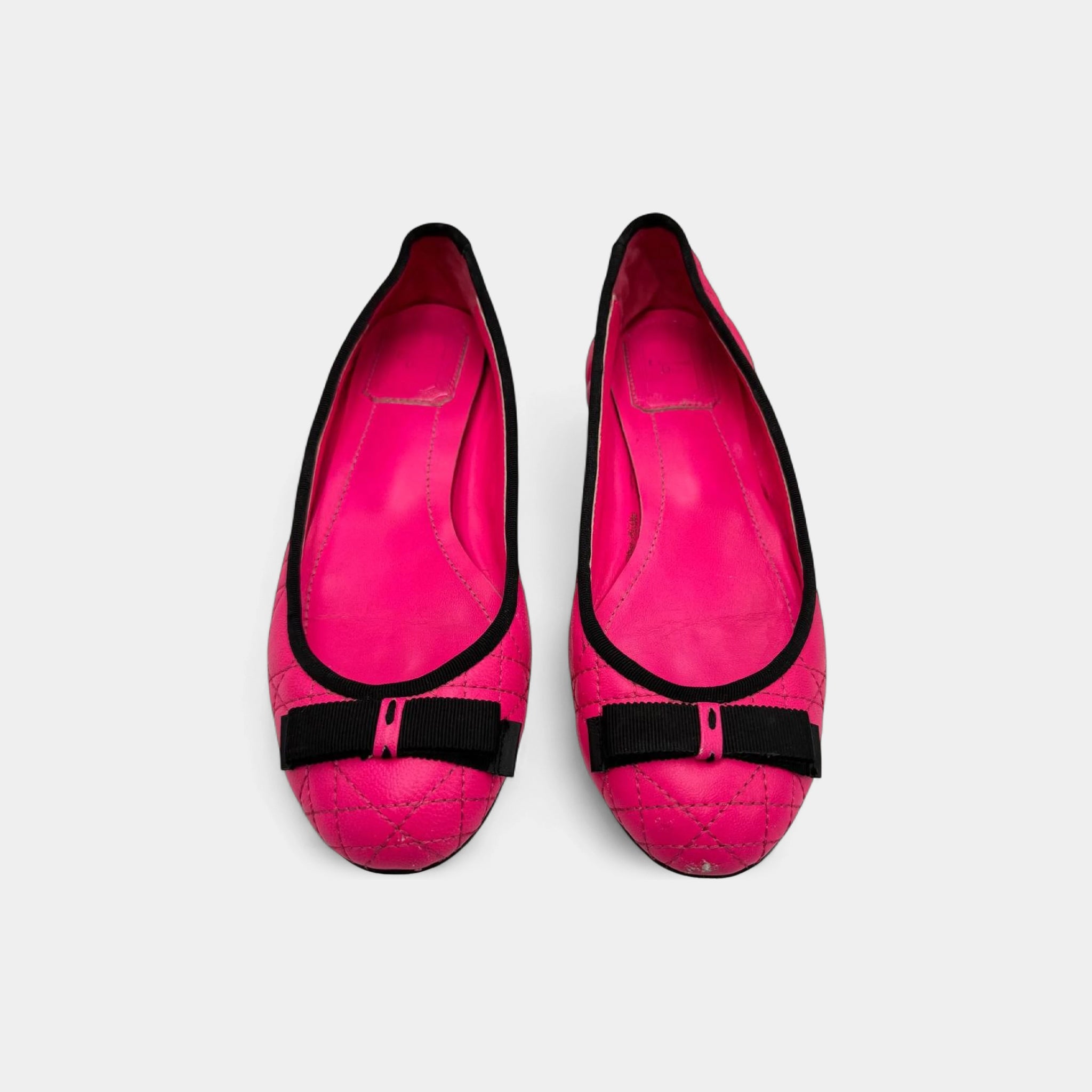 Christian Dior Vintage Pink Cannage Quilted Leather Ballet Flats