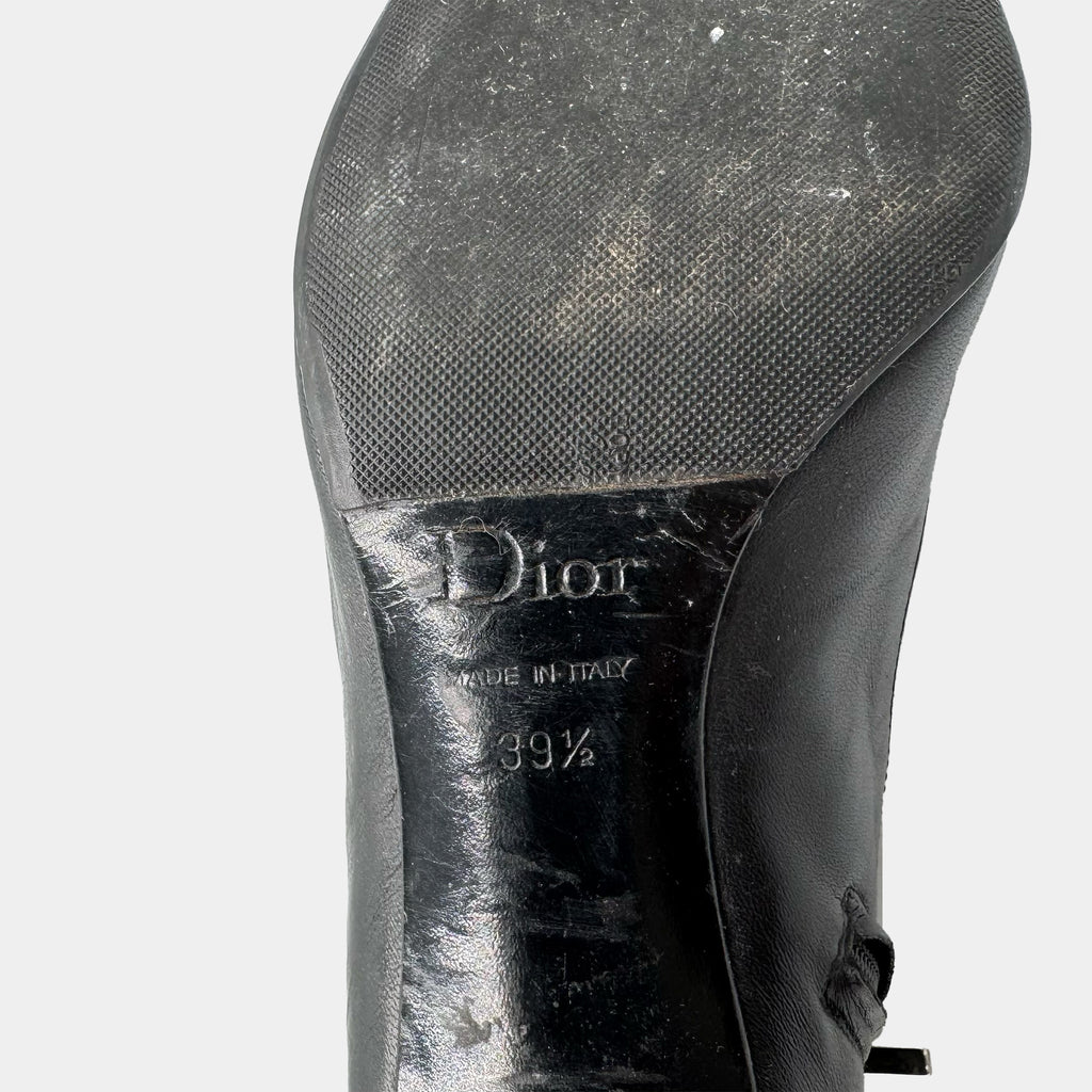 Christian Dior Black Cannage Leather Pointed Kitten-Heel Boots