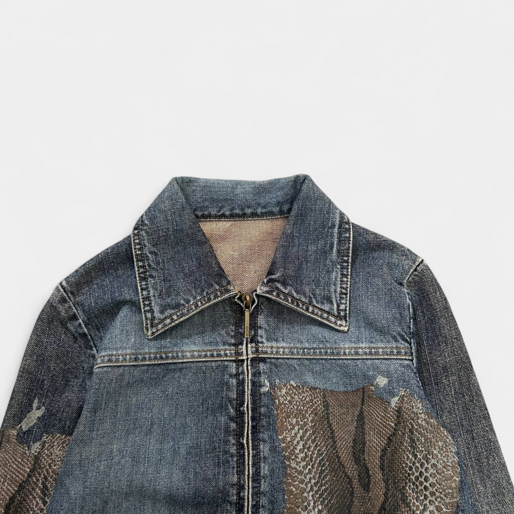 Just Cavalli Snake Skin Patch Denim Jacket