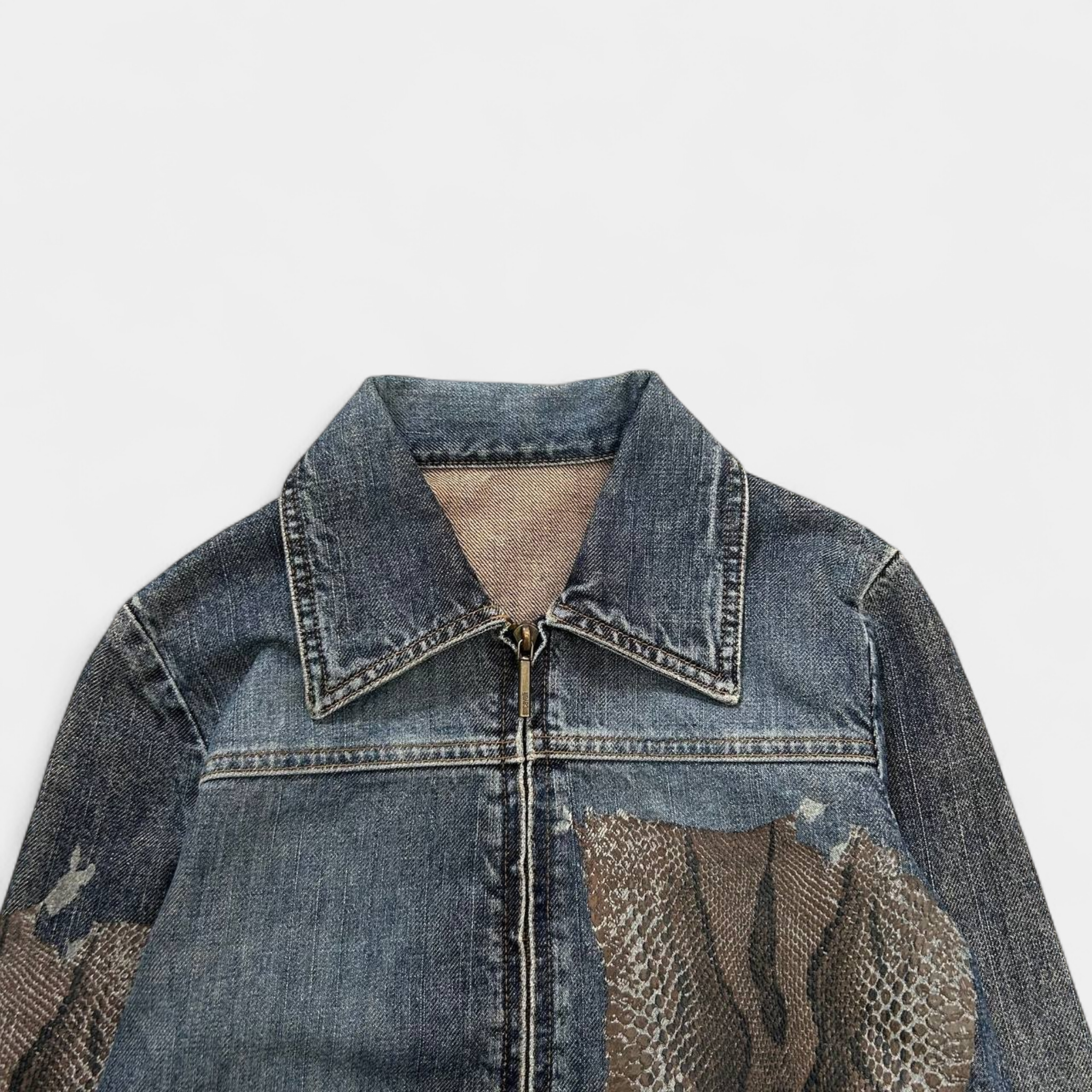 Just Cavalli Snake Skin Patch Denim Jacket