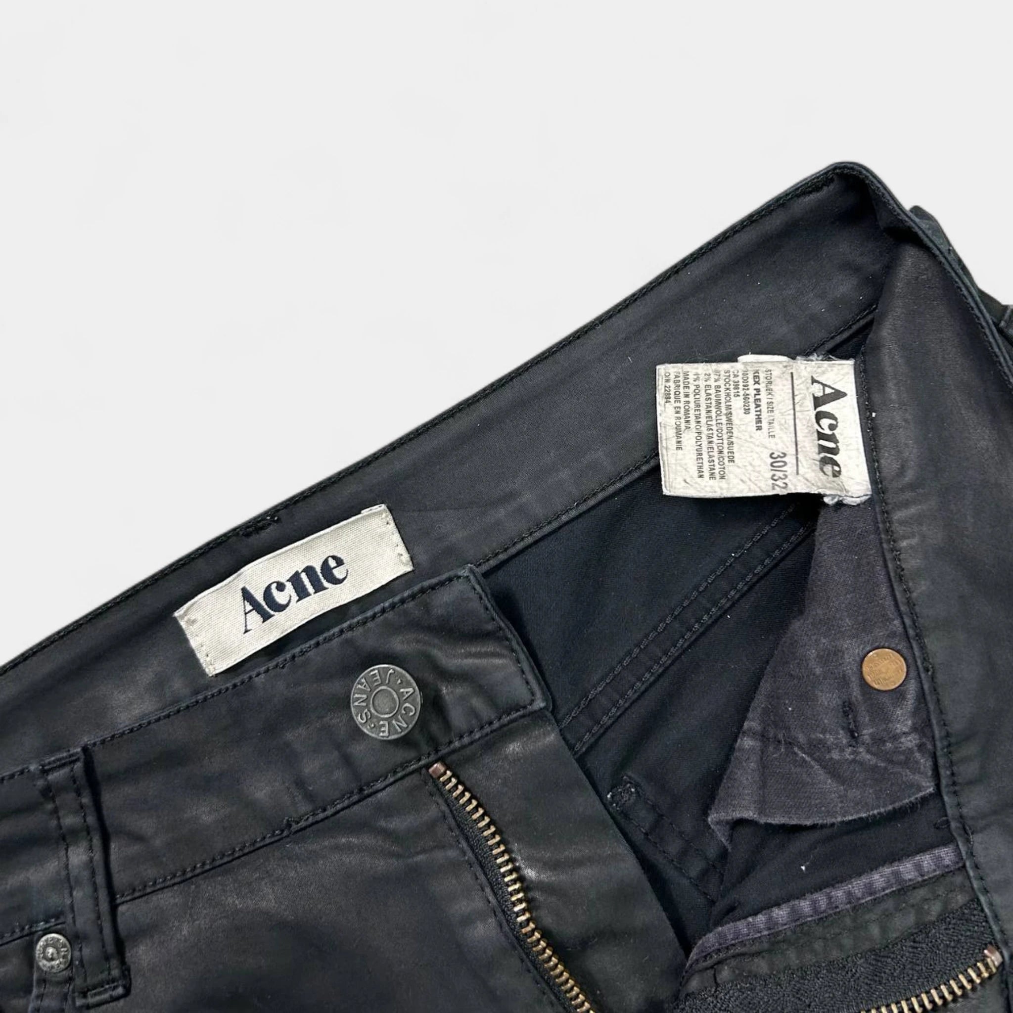 Acne Studios Vintage Avant-Garde Black Coated Denim Skinny Jeans