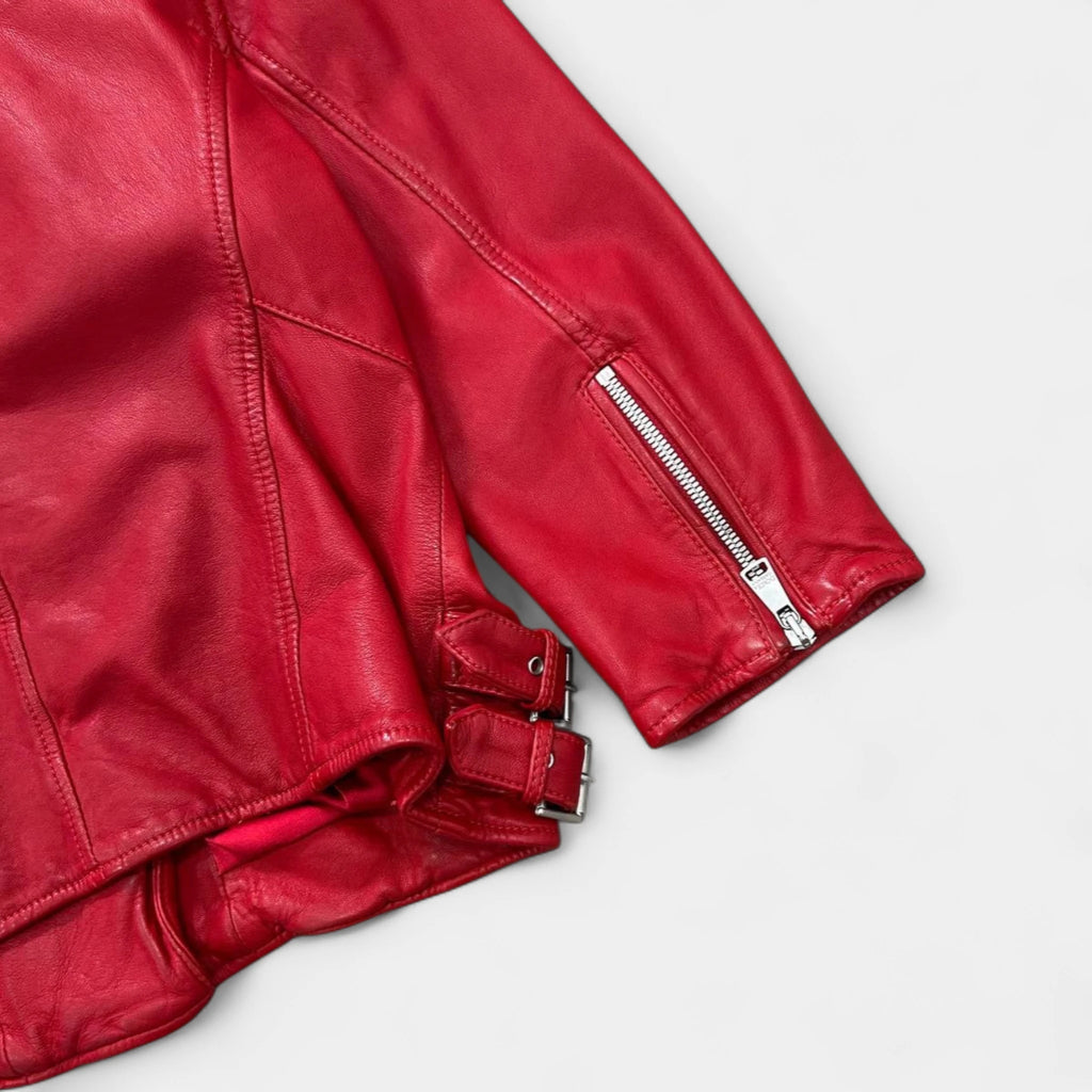 Dolce & Gabbana 2010s Red Lambskin Leather Biker Jacket