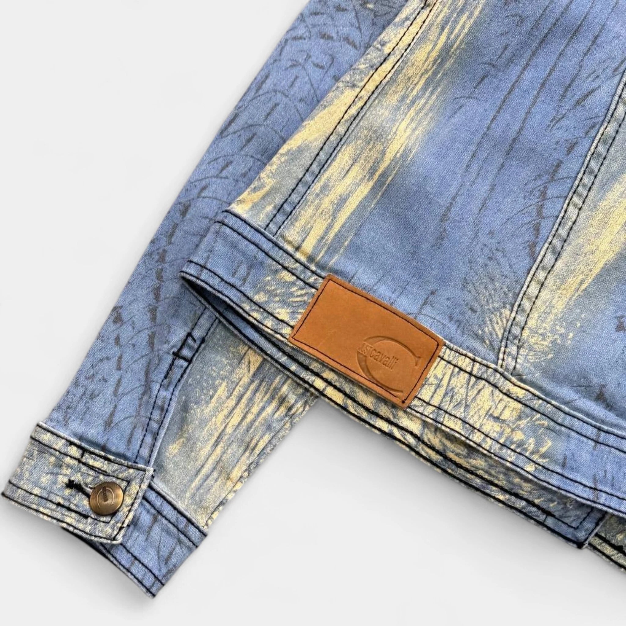 Just Cavalli Yellow Blue Snakeskin Print Trucker Jacket