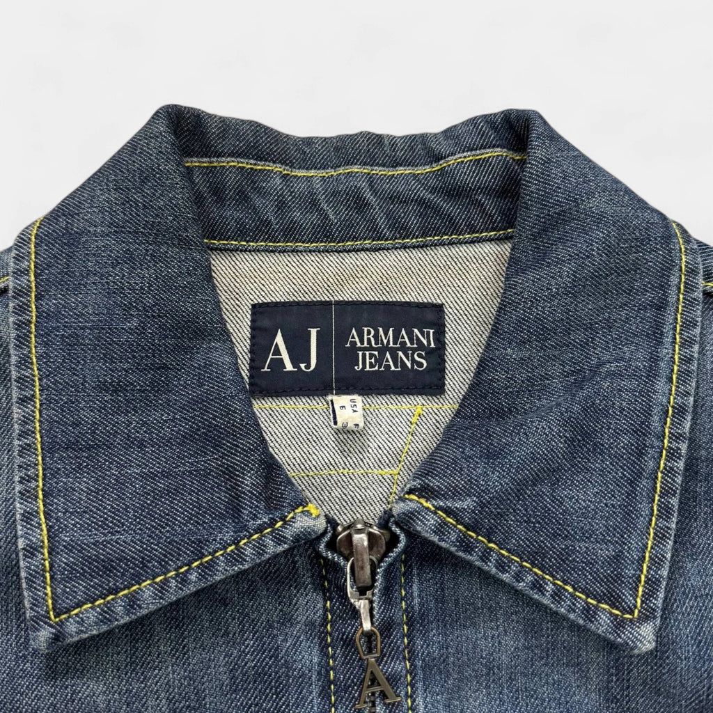 Armani Jeans Vintage  Indigo Cropped Zip-Up Denim Jacket