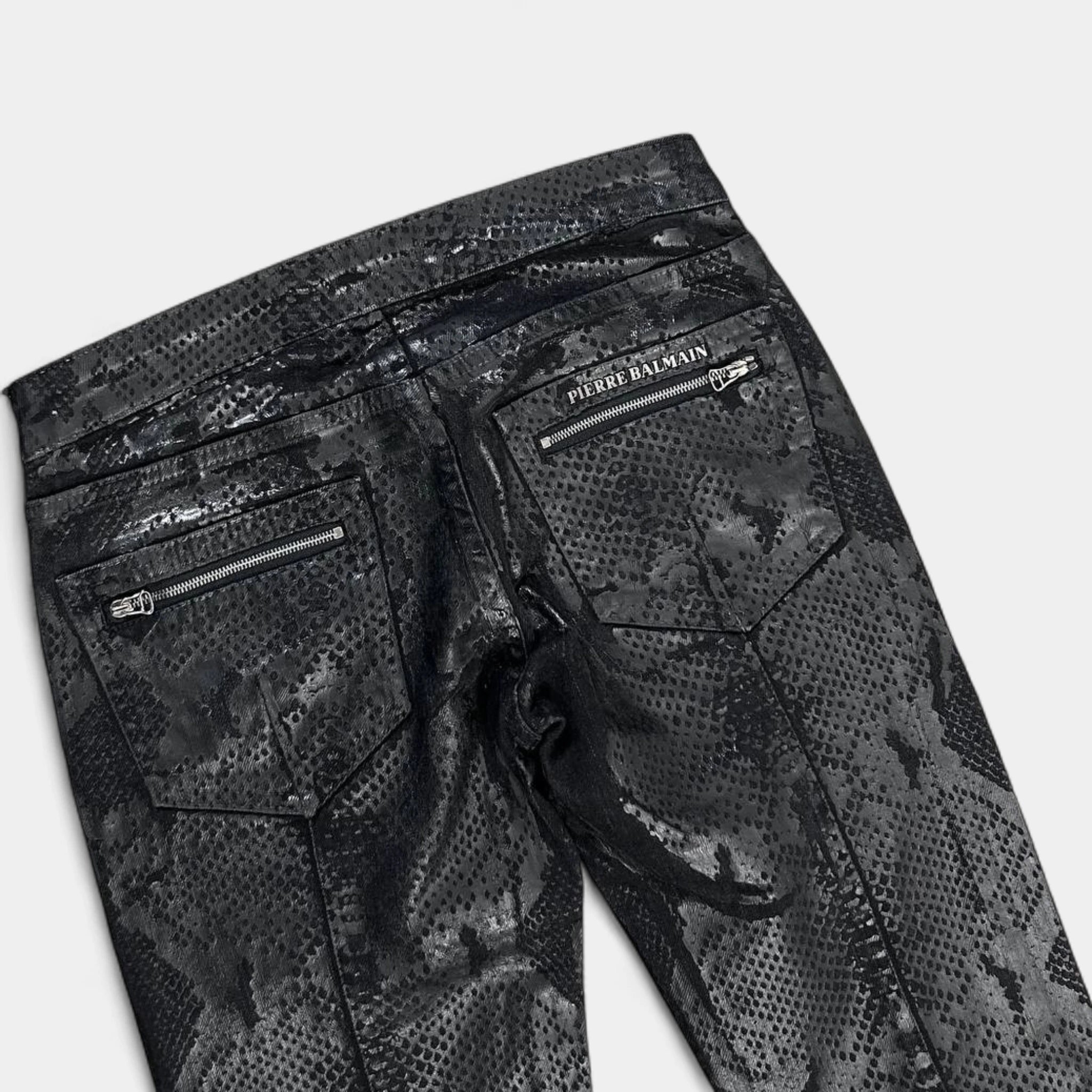 Pierre Balmain Biker Snakeskin Denim Pants