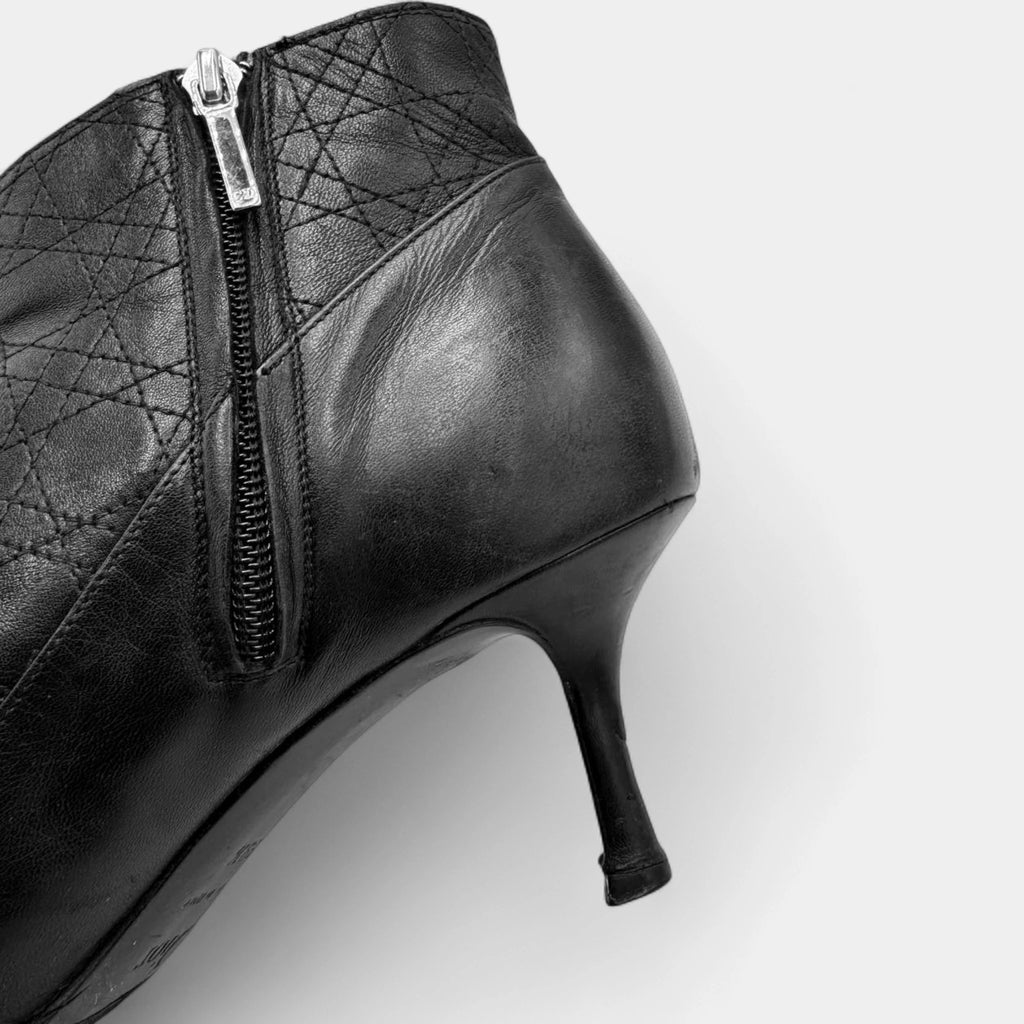 Christian Dior Black Cannage Leather Pointed Kitten-Heel Boots
