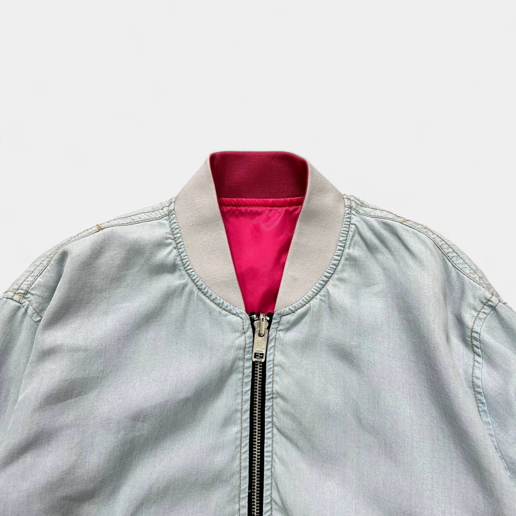 Diesel Reversible Pink Nylon and Light Denim Bomber Jacket