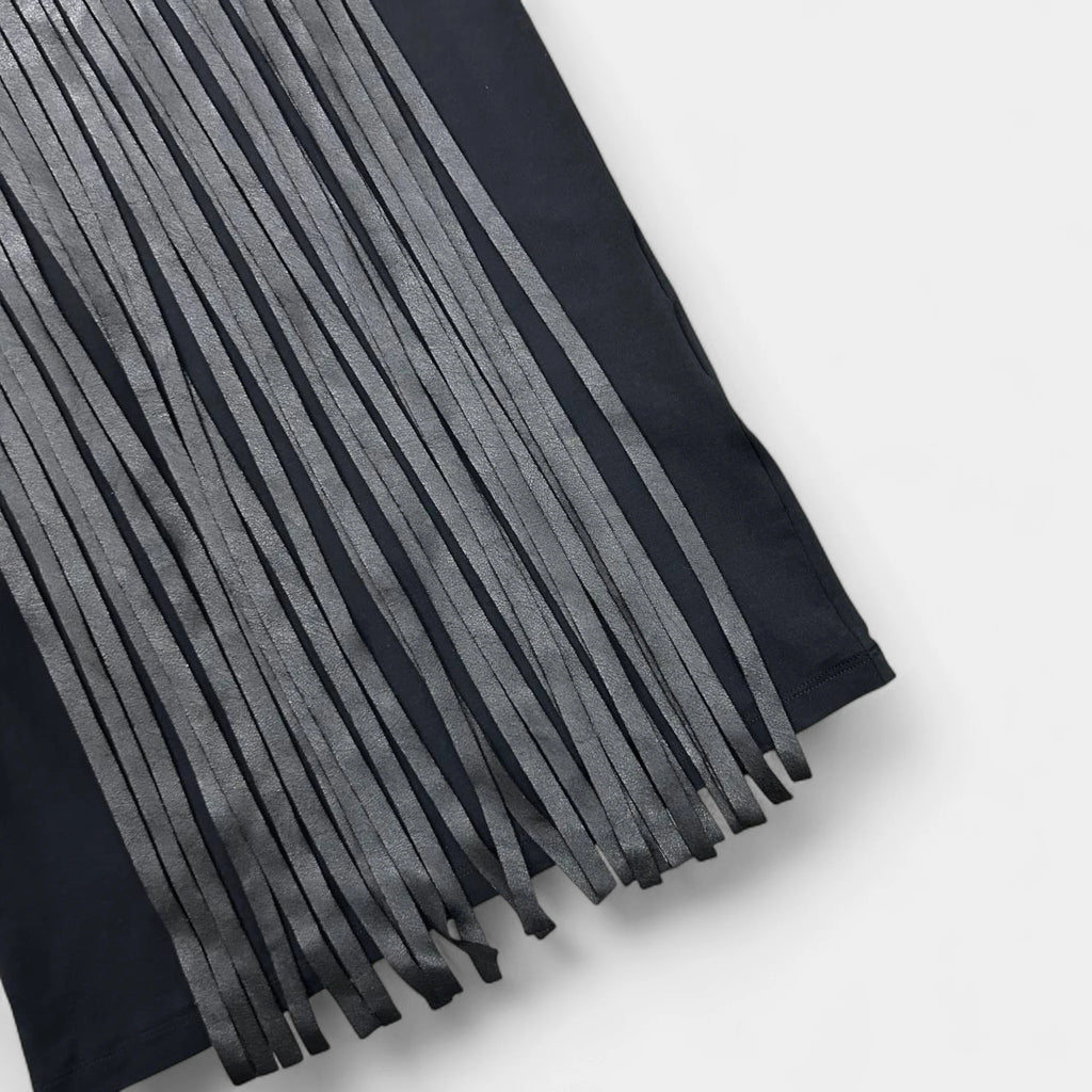 Neil barret Black Leather Fringe T-shirt